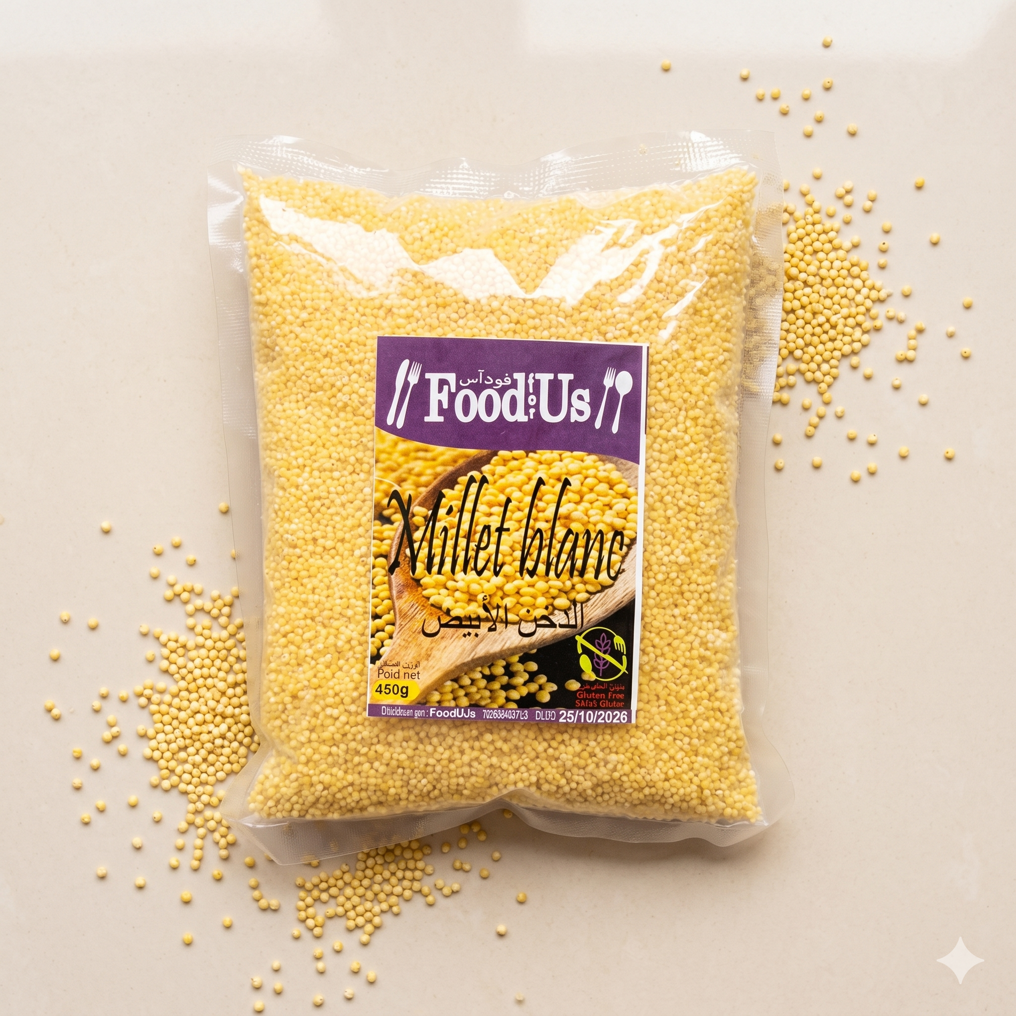 Graines de millets blanc Sans Gluten 450g – حبوب ايلان البيضاء