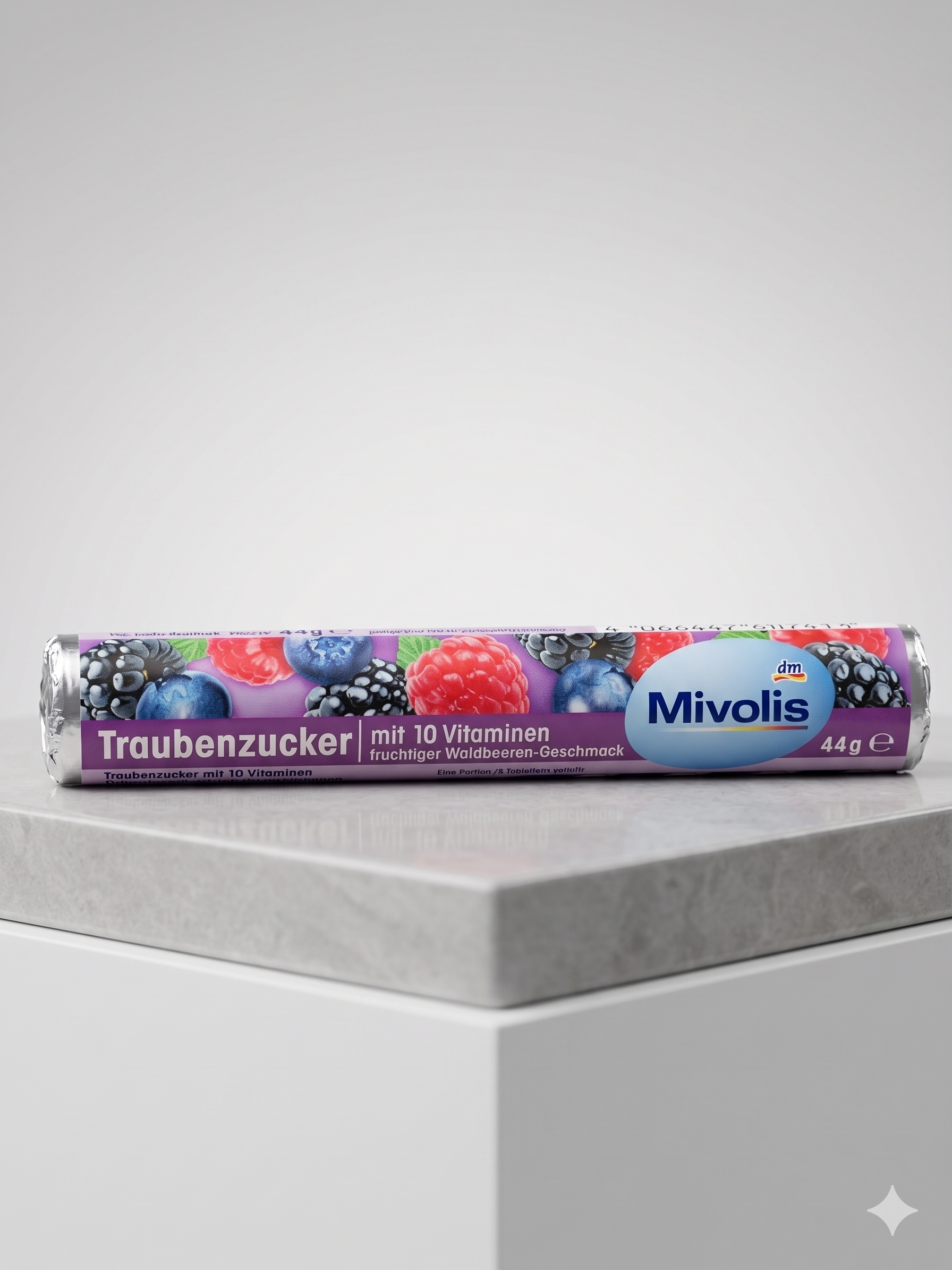 Rouleau de Pastilles de Dextrose aux 10 Vitamines - Saveur Fruits des Bois - Mivolis (44g) "رول فيتامينات بنكهة التوت البري — طاقتك في جيبك!"