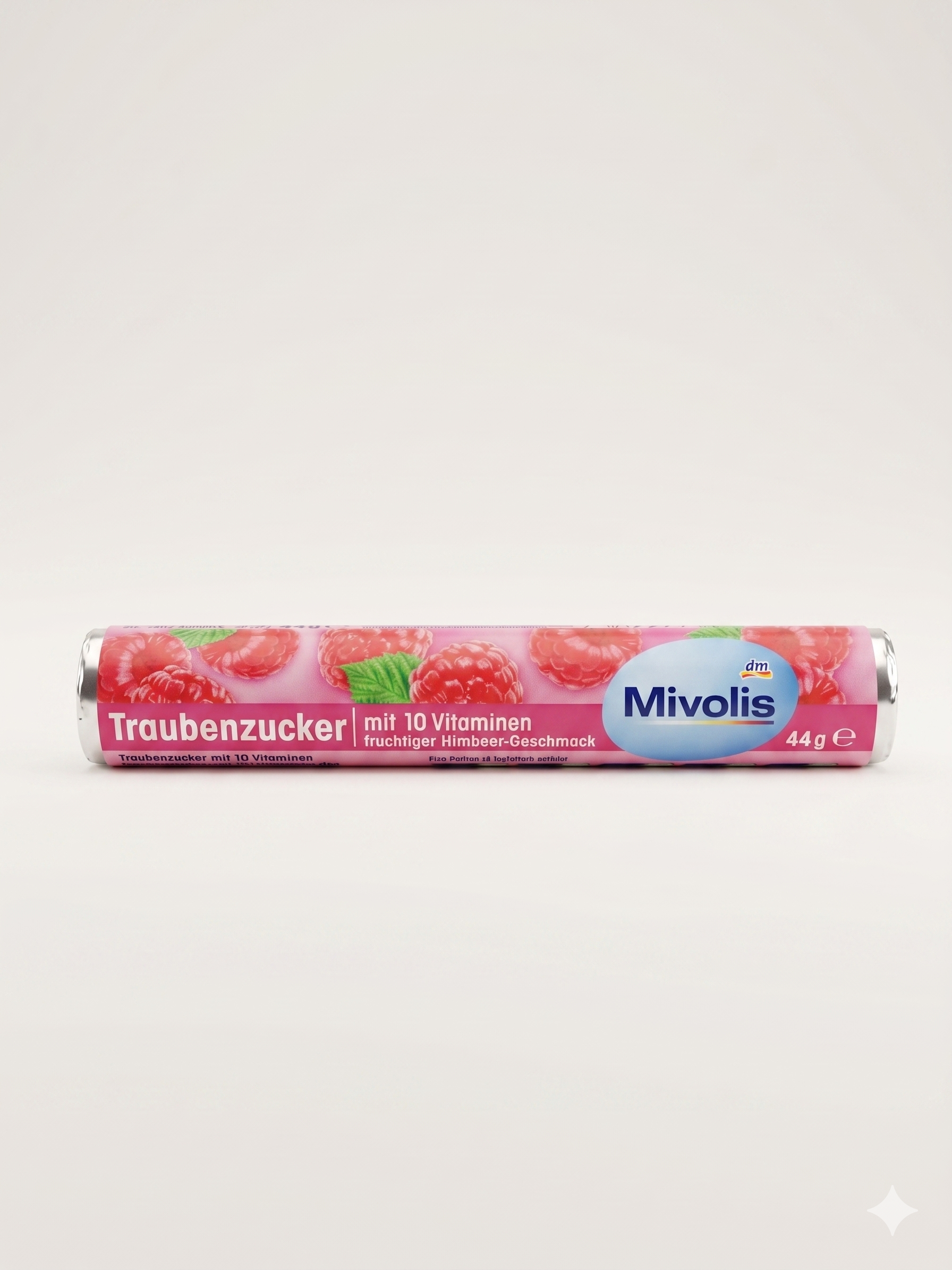 Rouleau de Pastilles de Dextrose aux 10 Vitamines Saveur Fruitée Framboise 44g رول الطاقة الوردي فيتاميني بنكهة التوت الأحمر