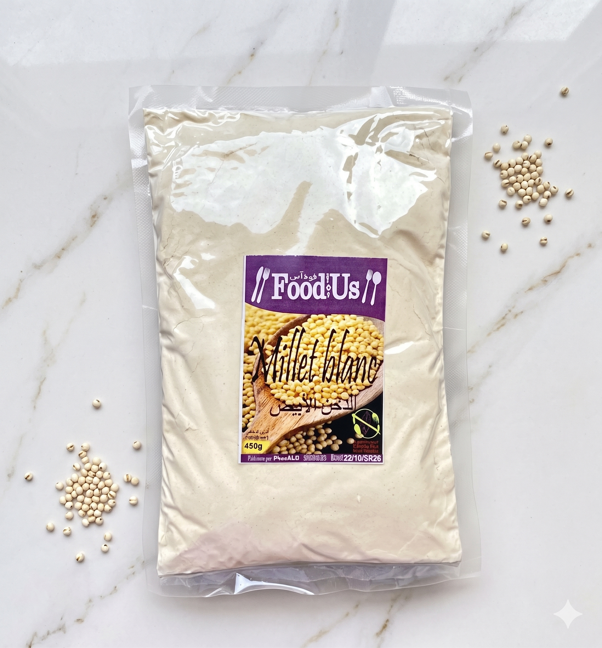 Farine de Millet Blanc Décortiqué Sans Gluten 450g – دقيق ايلان المقشر الابيض