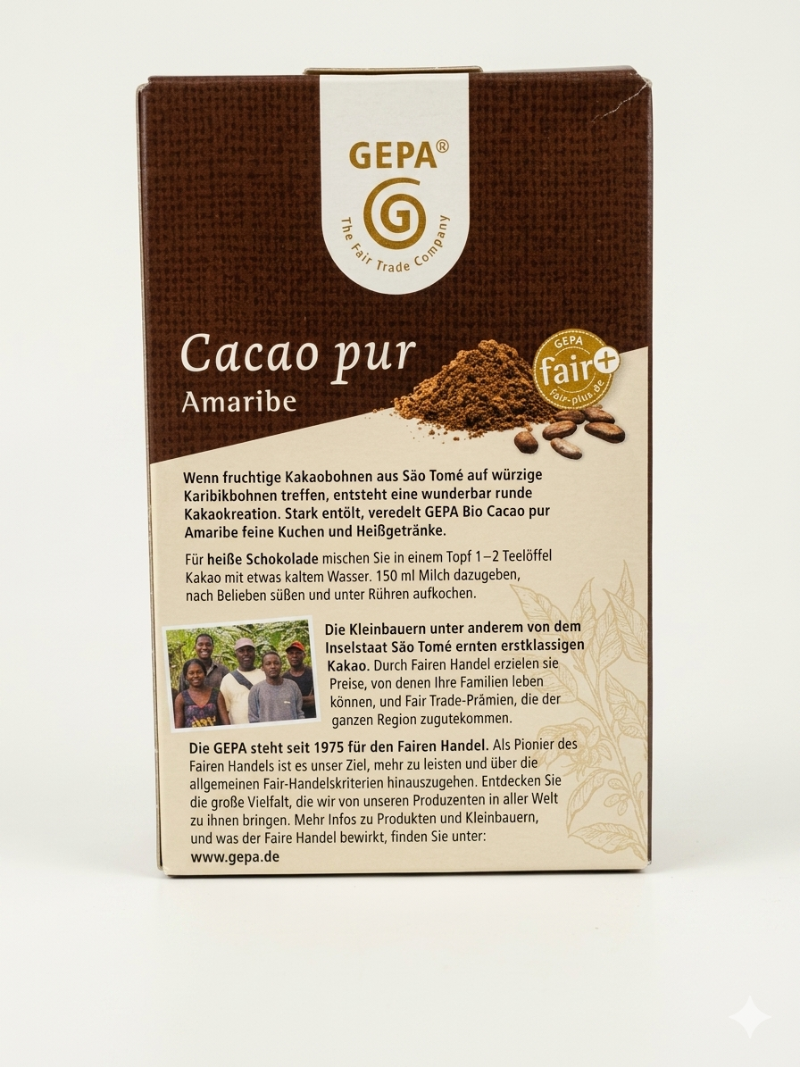 Cacao Pur "Amaribe" Fortement Dégraissé (Bio & Équitable) مسحوق كاكاو جيبا "أماريب" العضوي النقي