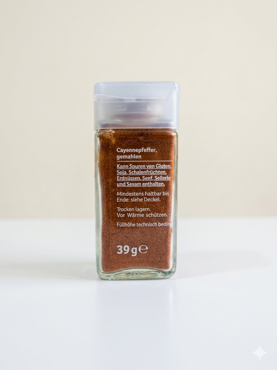 Poivre de Cayenne Moulu REWE Beste Wahl - 39g فلفل كايين حار مطحون من ريوي - جودة عالية