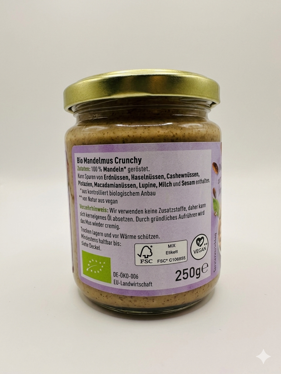 Purée d'Amandes Grillées Bio Texture Crunchy 100% Amandes 250g زبدة اللوز البنية العضوية المقرمشة لوز محمص