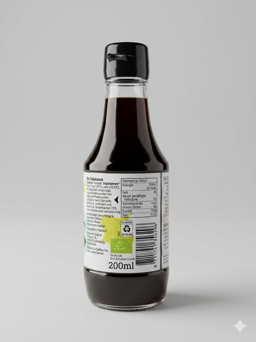 Sauce Soja Bio Fairtrade Original – Naturellement Fermentée – Sans Gluten & Vegan – 200ml صلصة الصويا التايلاندية العضوية من فيرتريد أوريجينال - خالية من الغلوتين