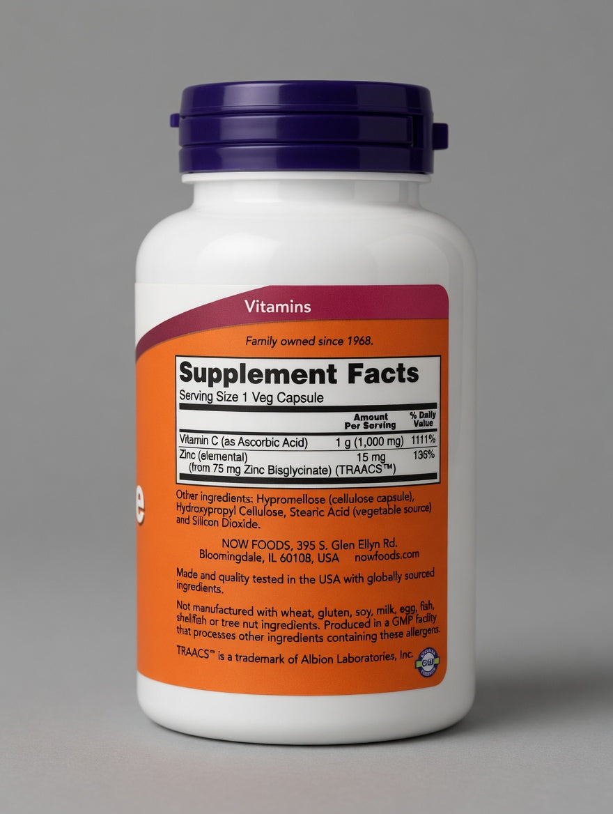 Vitaminr C 1000mg + Zinc 90 Capsules Protection Antioxydante كبسولات فيتامين سي مع الزنك لدعم المناعة حماية مضادة للأكسدة