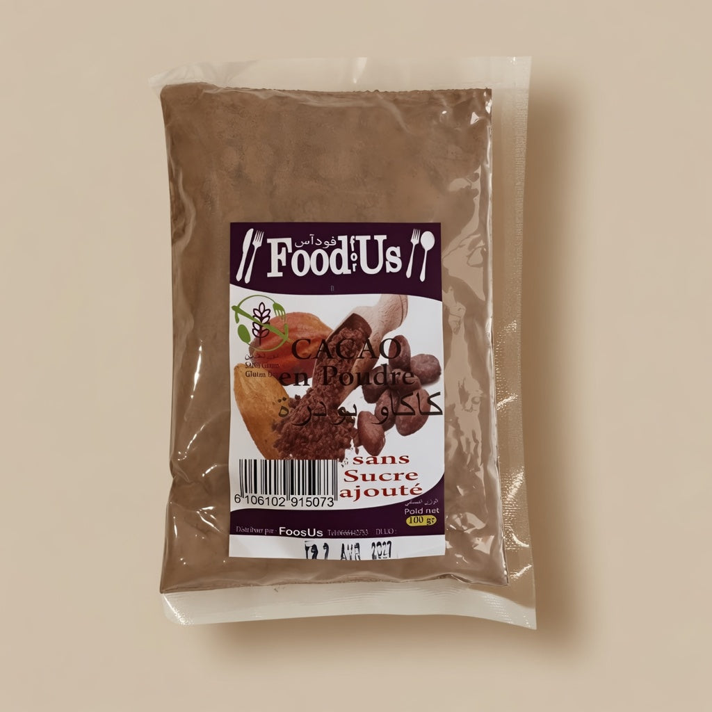 Cacao en Poudre Pur - Sans Gluten et Sans Sucre Ajouté (100g)-بودرة الكاكاو الطبيعية خالية من الغلوتين وبدون سكر مضاف