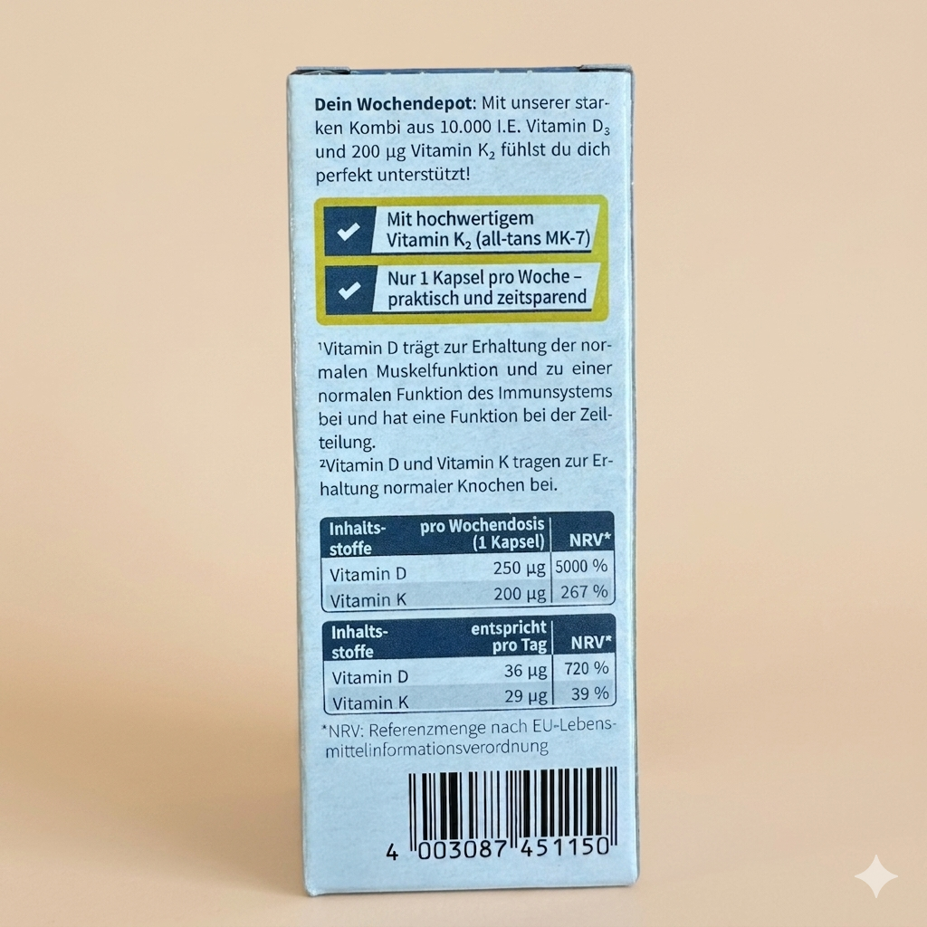 Vitamine D3 + K2 (10 000 UI) - 10 Gélules Cure de 2 mois et demi- كبسولات فيتامين D3 + K2 عالي التركيز