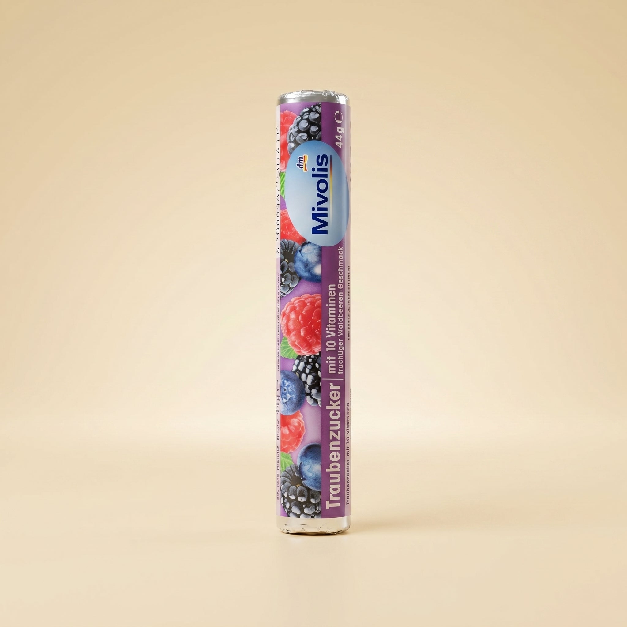 Rouleau de Pastilles de Dextrose aux 10 Vitamines - Saveur Fruits des Bois - Mivolis (44g) "رول فيتامينات بنكهة التوت البري — طاقتك في جيبك!"