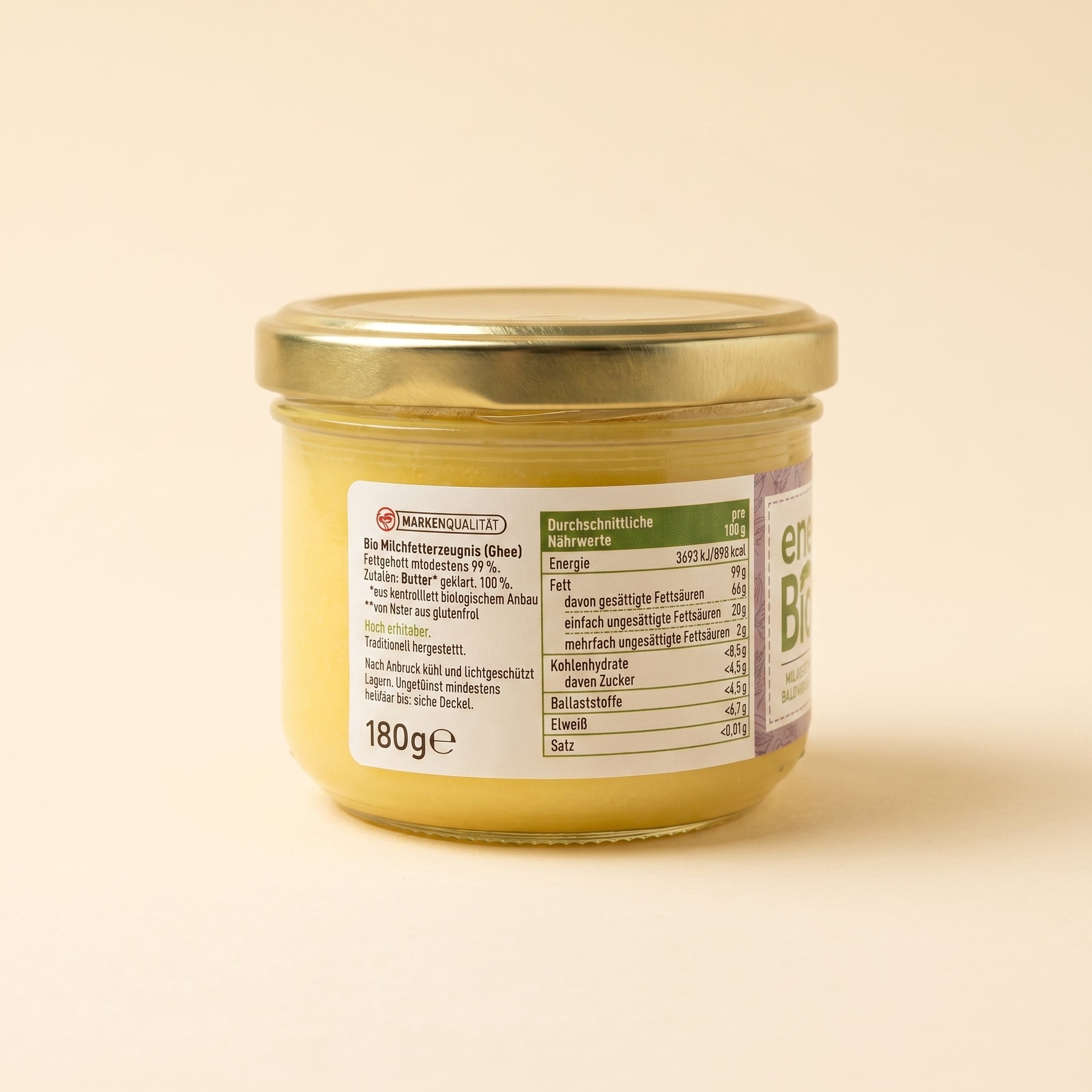 Ghee Bio Beurre Clarifié 180g سمن الغي العضوي النقي (زبدة مصفاة) من إنيربيو - مثالي للطبخ والقلي