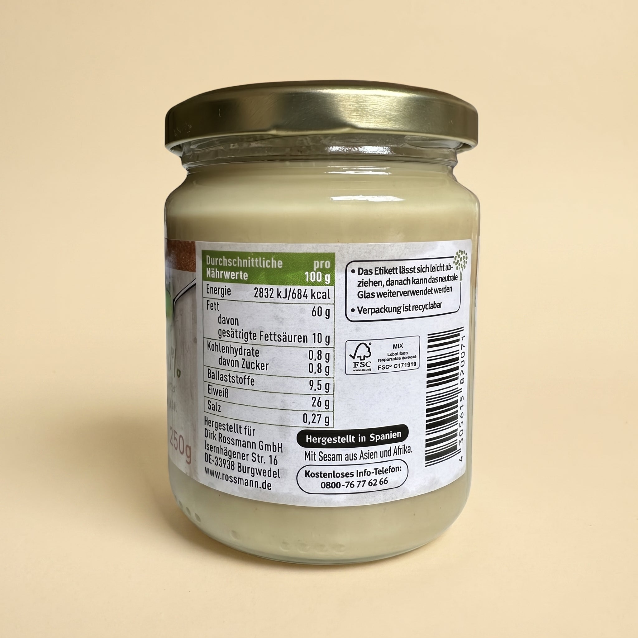 Purée de Sésame BIO 100% Naturelle 250g – %طحينة سمسم طبيعية 100