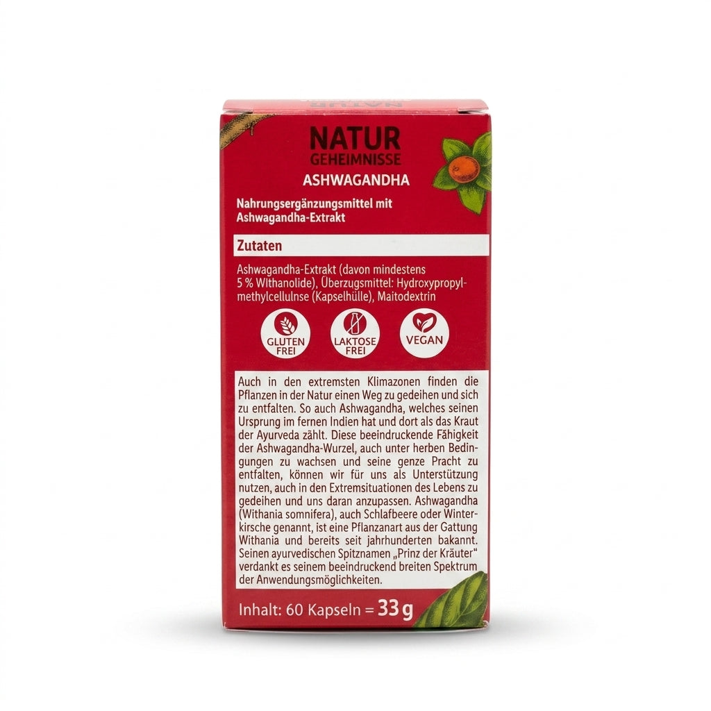 Natur Geheimnisse Ashwagandha sans gluten المكمل الغذائي أشواغاندا