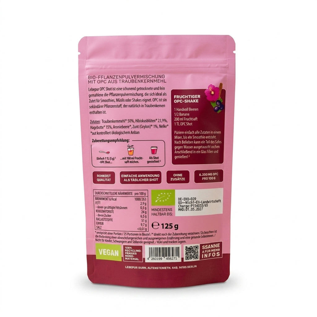 Poudre Superfood Bio 125g Riche en Antioxydants Qualité Crue مسحوق بخلاصة بذور العنب العضوية غني بمضادات الأكسدة للعصائر والمشروبات