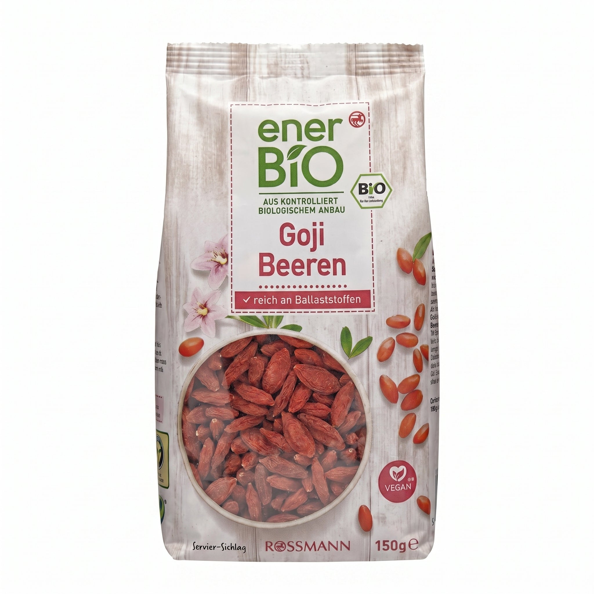 Baies de Goji Séchées Bio "Goji Beeren" - enerBiO (150g) توت غوجي العضوي المجفف من إنيربيو - سوبر فود غني بالألياف