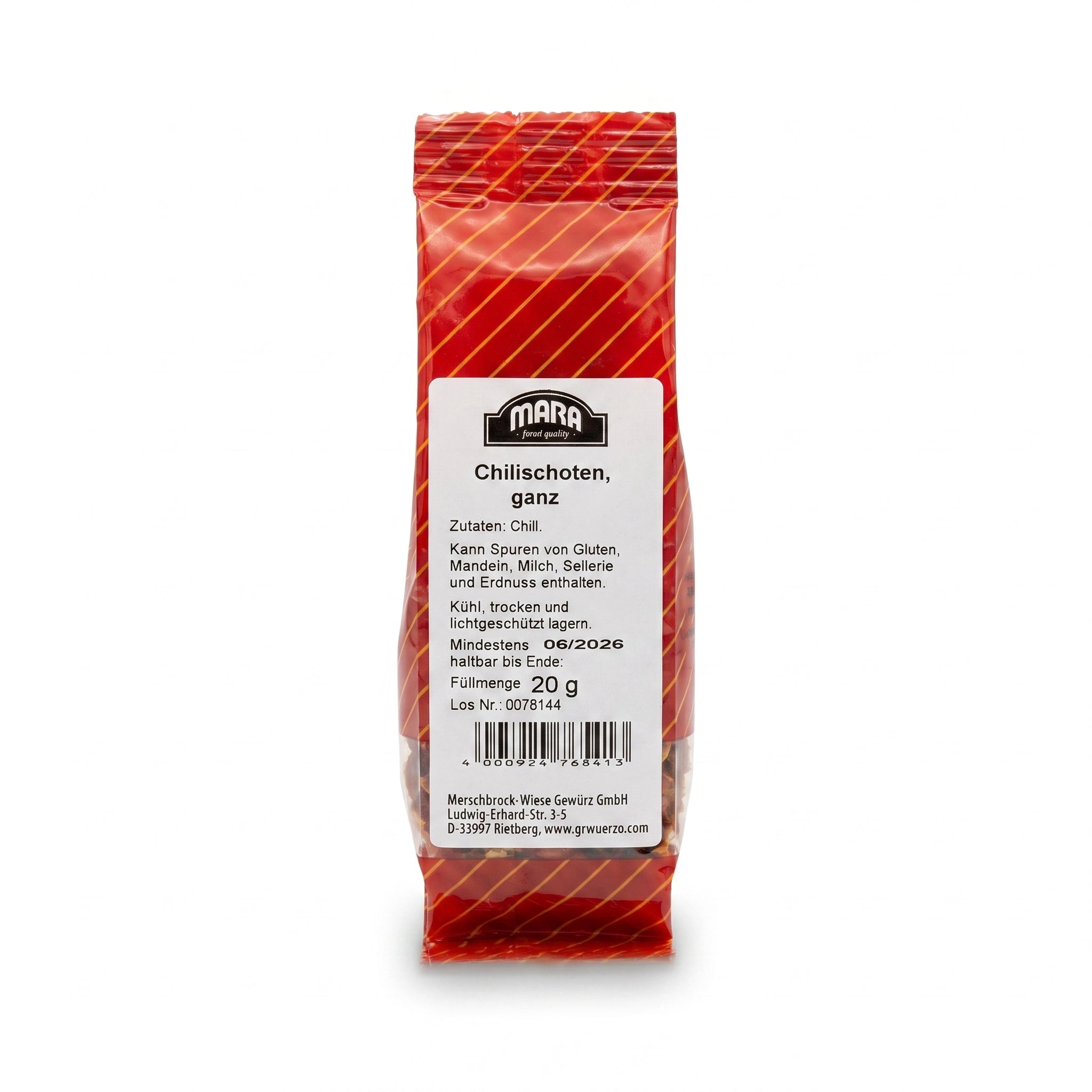 Piments Rouges Entiers Séchés 20g - فلفل حار كامل (شيلي هوتس) 20 جرام | مارا | توابل ألمانية