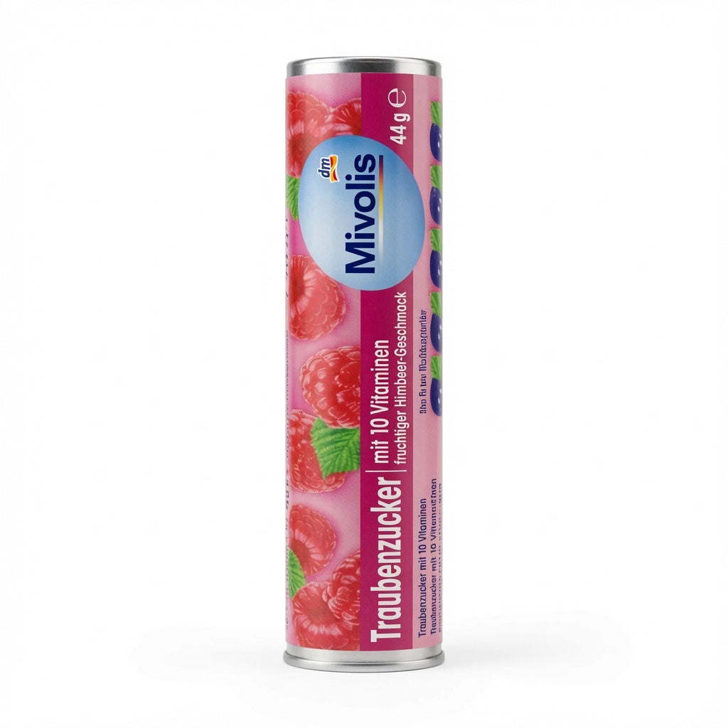 Rouleau de Pastilles de Dextrose aux 10 Vitamines Saveur Fruitée Framboise 44g رول الطاقة الوردي فيتاميني بنكهة التوت الأحمر