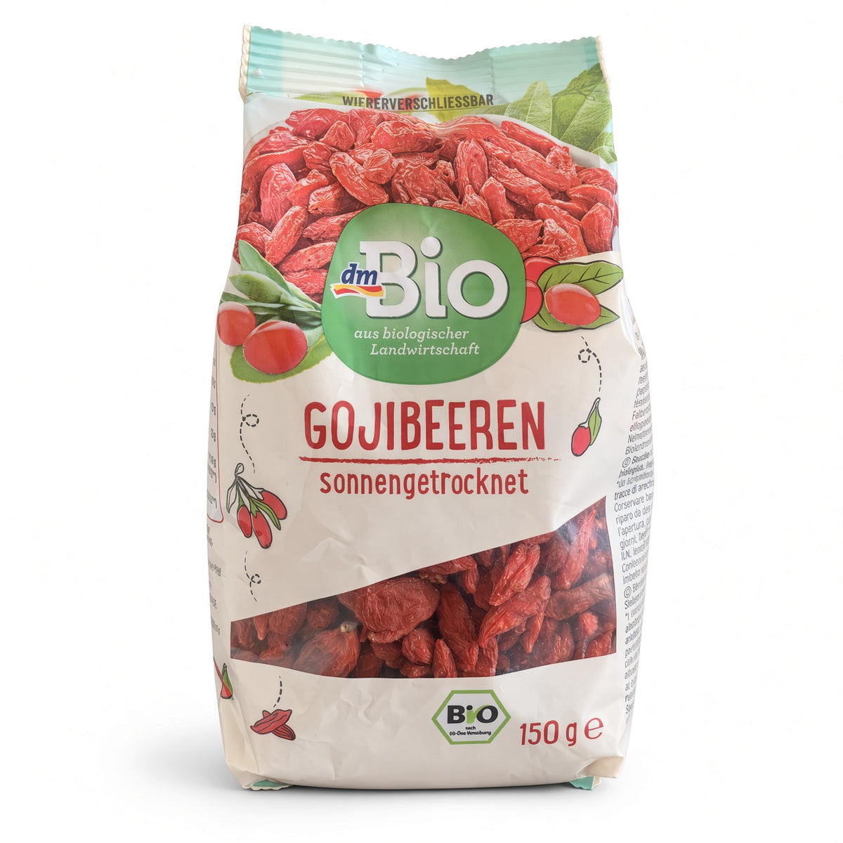 dmBio Baies de Goji Séchées au Soleil – Qualité Biologique et Végétalienne (Sachet de 150 g)-ثمار الغوجي العضوية المجففة تحت الشمس من دي إم بيو - 150 غرام