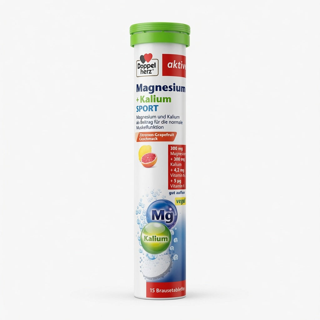 Doppelherz aktiv Magnésium + Potassium Sport – Comprimés Effervescents Goût Citron-Pamplemousse | دوبلهيرتز مغنيسيوم + بوتاسيوم سبورت أقراص فوارة بنكهة الليمون والغريبفروت