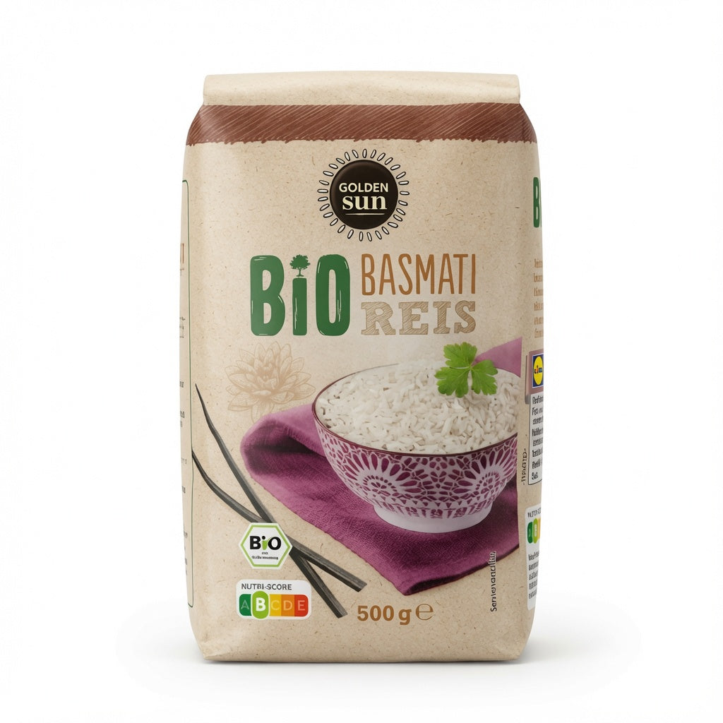 Riz Basmati 100% Bio Golden Sun – Nutri-Score A – 500g - أرز بسمتي عضوي فاخر - 500 جرام