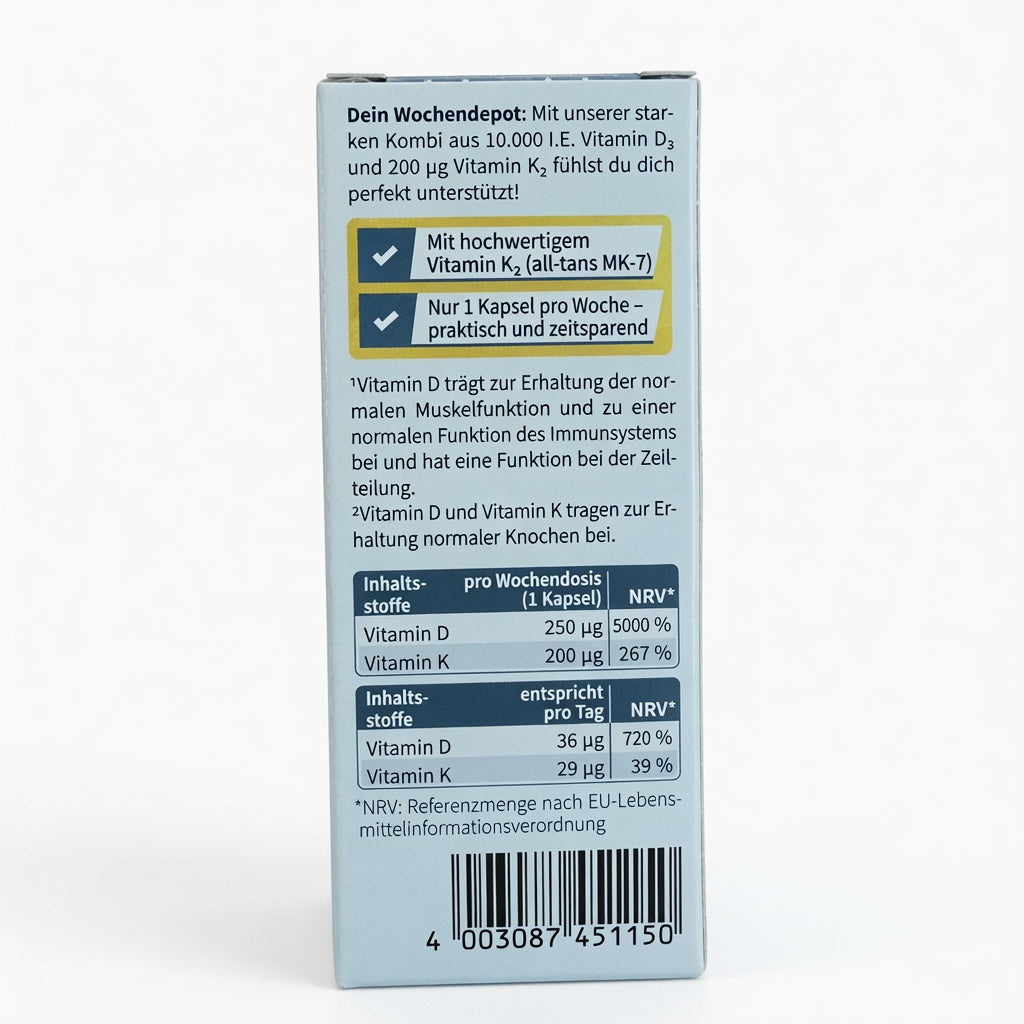 Vitamine D3 + K2 (10 000 UI) - 10 Gélules Cure de 2 mois et demi- كبسولات فيتامين D3 + K2 عالي التركيز
