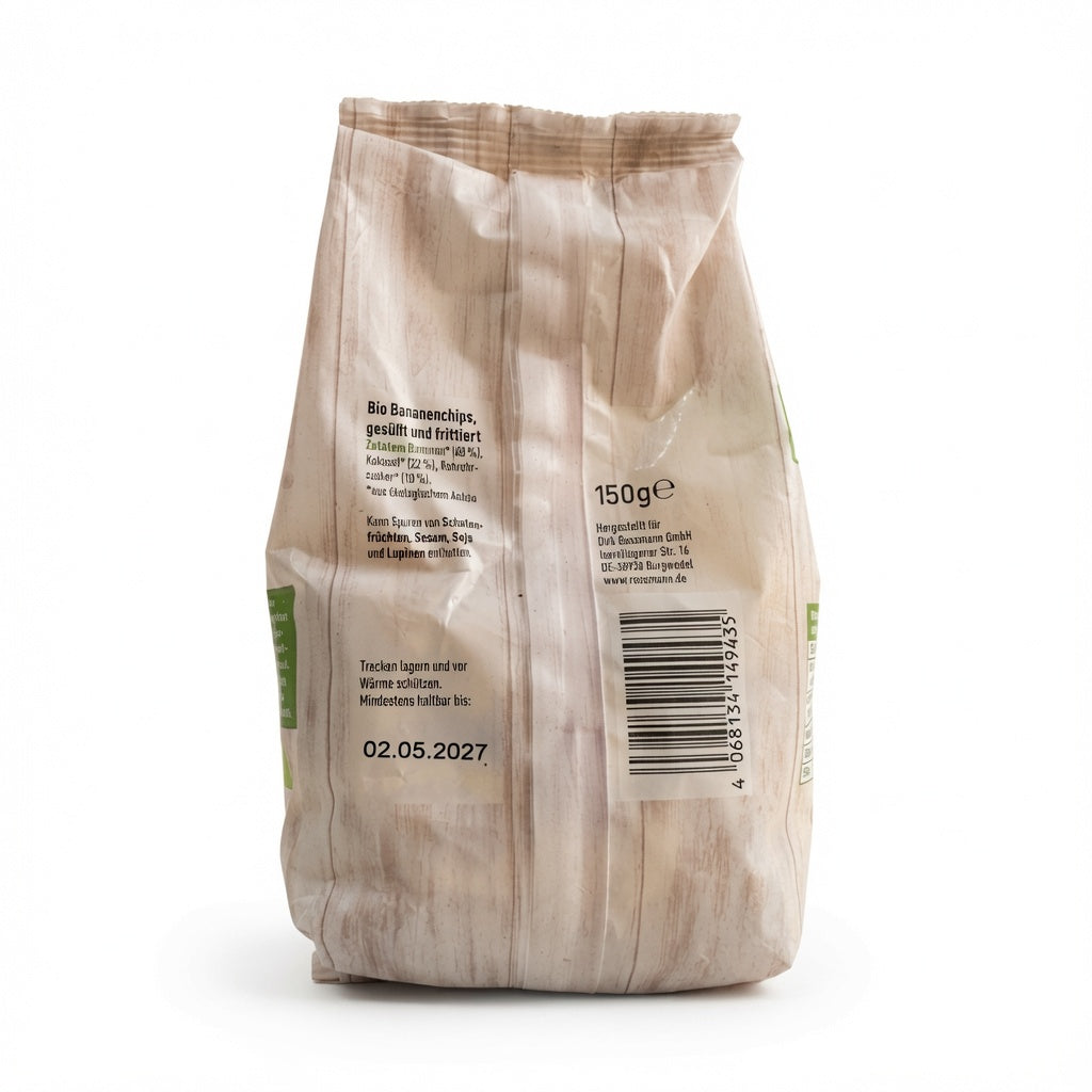 Chips de Banane Bio 150g رقائق الموز العضوية المقرمشة خالية من الغلوتين