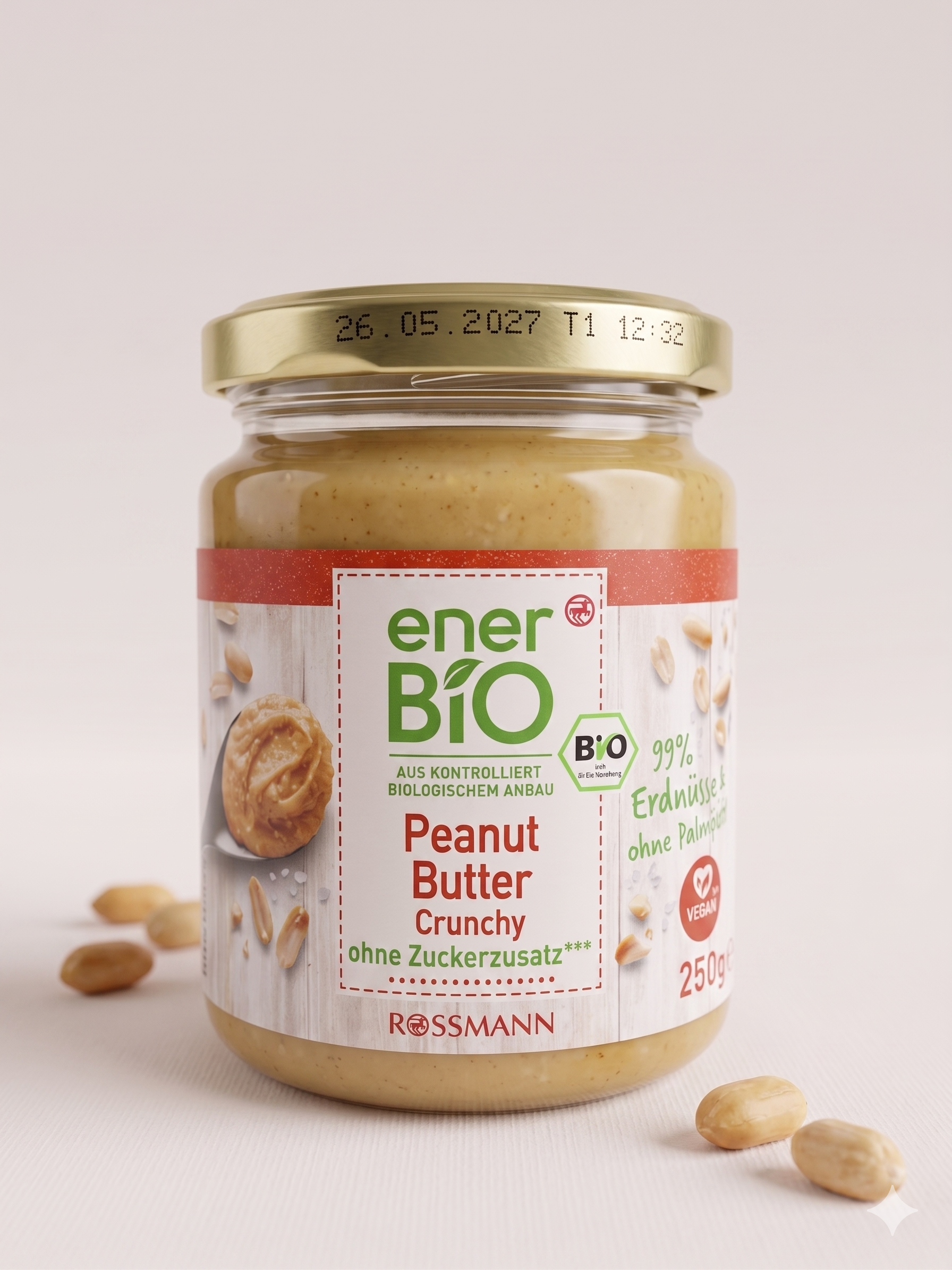 Beurre de Cacahuète Crunchy Bio 99% Cacahuètes, Sans Huile de Palme 250g  فول سوداني خالص... كرانشي، طبيعي، بدون سكر مضاف