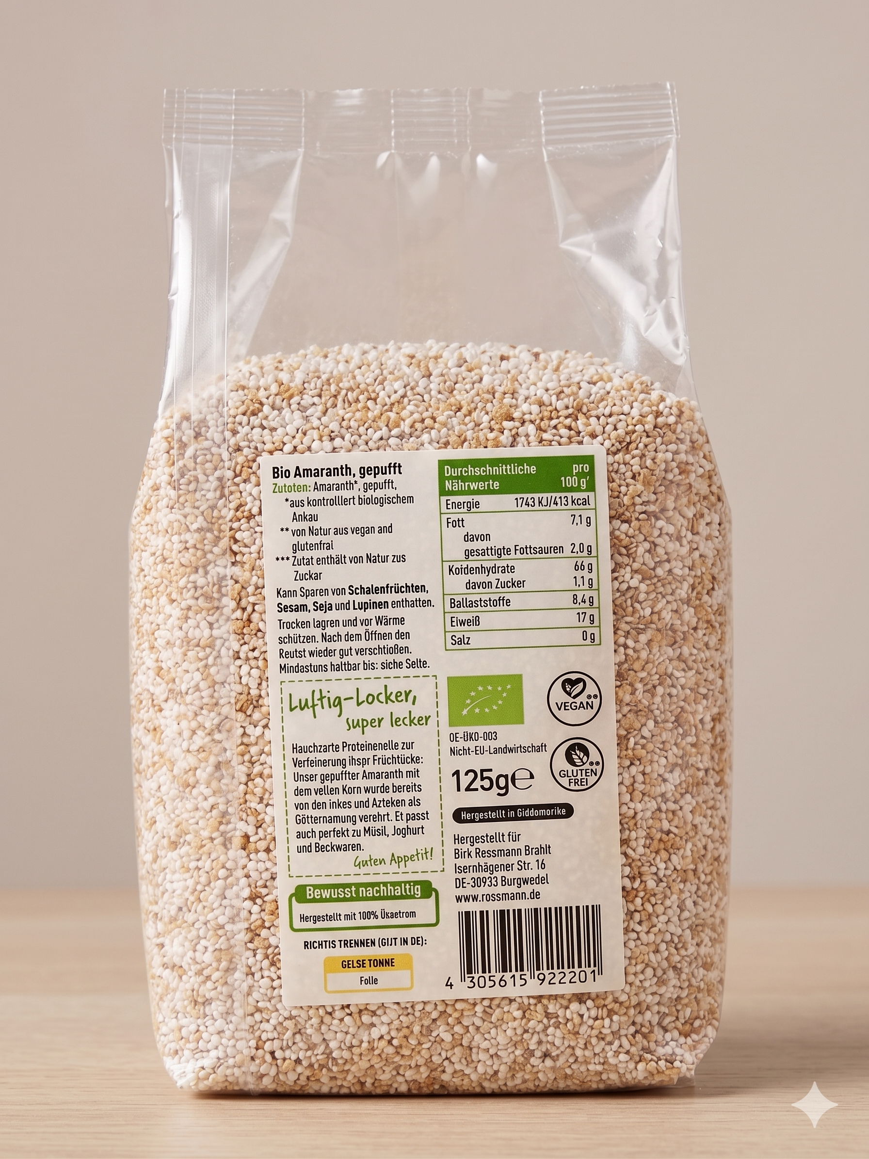 Amarante Soufflée Bio enerBiO - 100% Grains Entiers, Superaliment Vegan & Sans Gluten (125g) "سرّ الأزتيك في طبقك — الأمارانث العضوي المنفوخ بدون سكر مضاف"