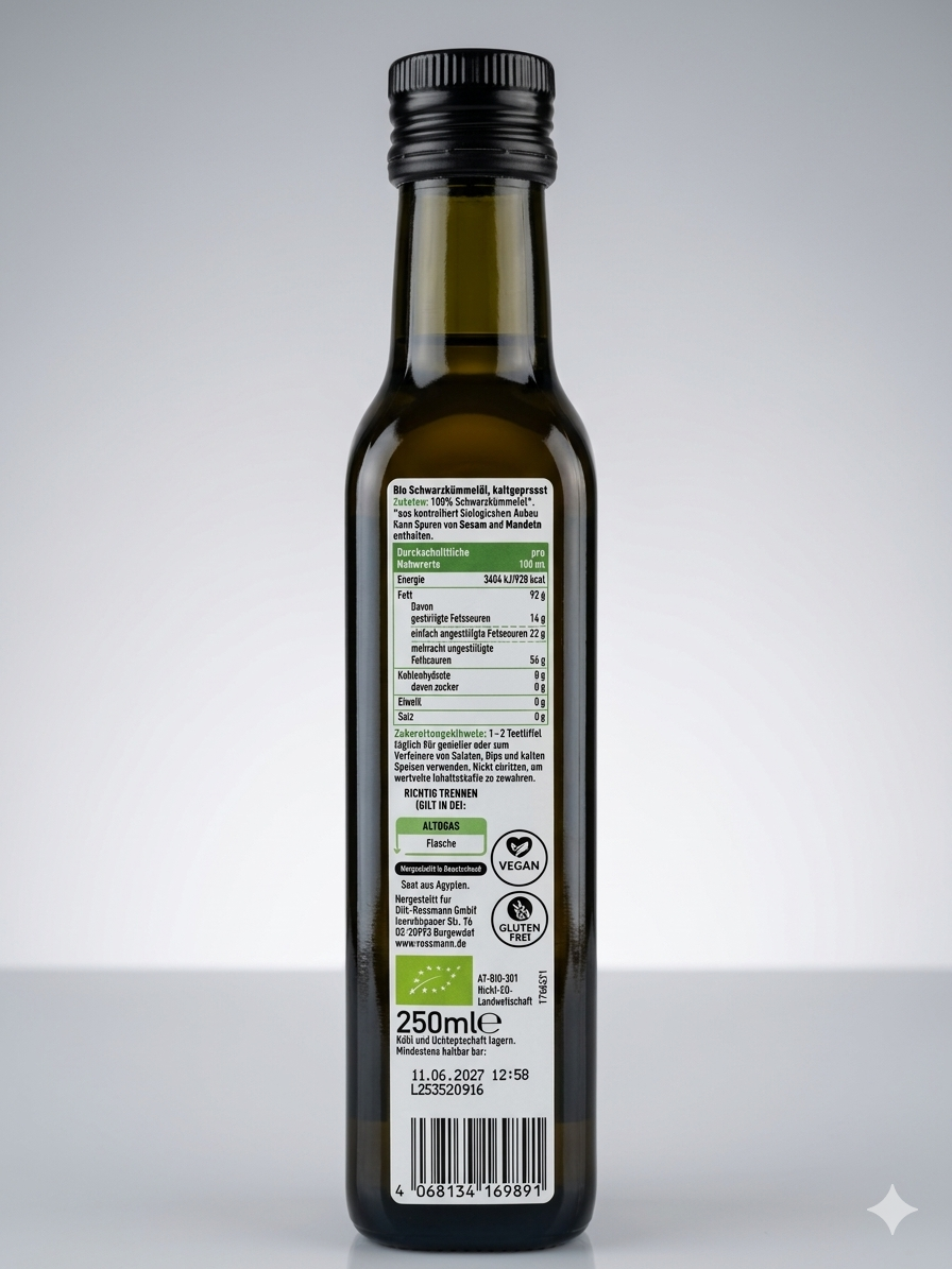 Huile de Nigelle Vierge 100% Bio Pressée à Froid 250 ml  زيت الحبة السوداء العضوي المعصور على البارد