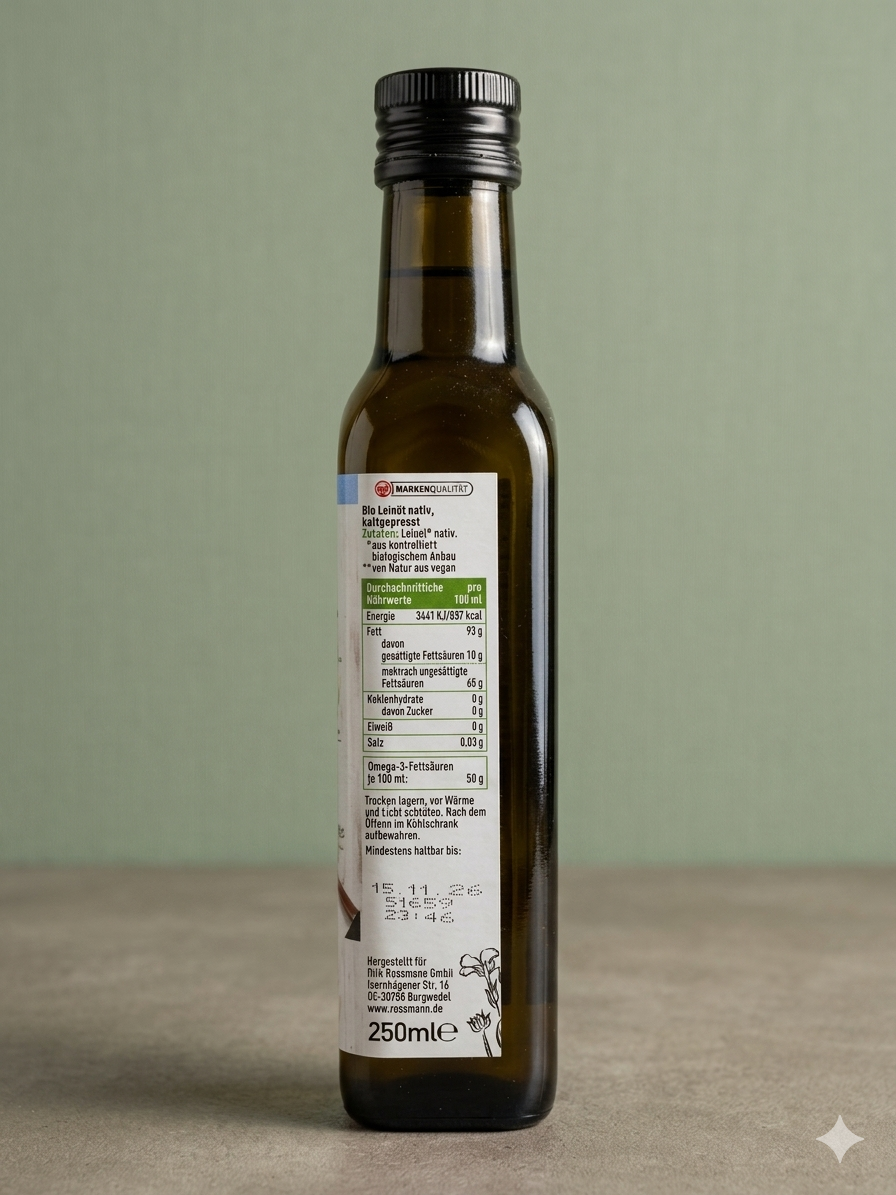Huile de Lin Vierge Bio Pressée à Froid 250ml riche en omega 3 زيت بذور الكتان العضوي المعصور على البارد