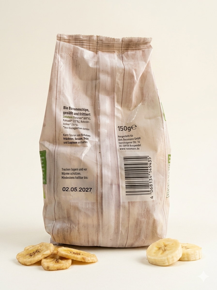 Chips de Banane Bio 150g رقائق الموز العضوية المقرمشة خالية من الغلوتين