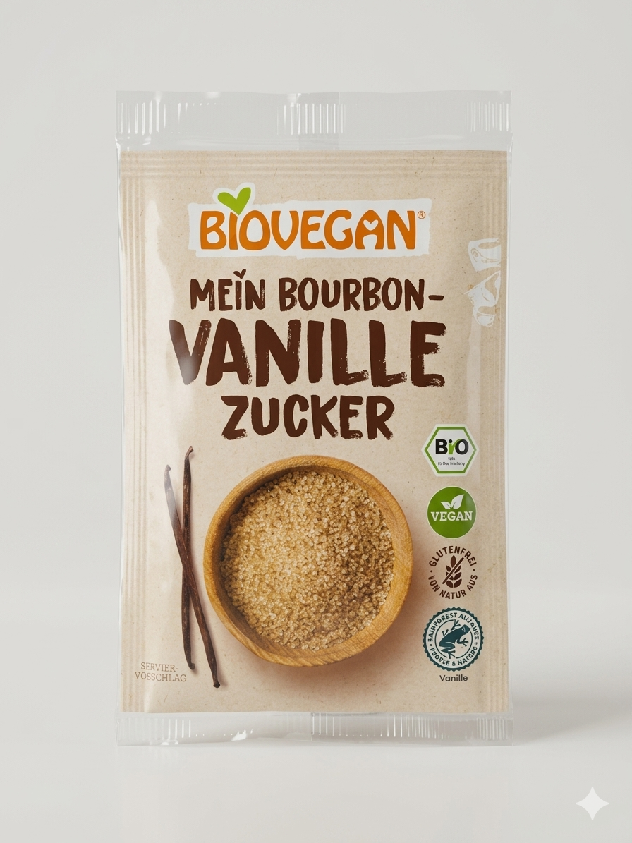 Sucre Vanillé à la Vanille Bourbon Bio "Mein Bourbon-Vanille Zucker" - Biovegan (8g) سكر فانيليا بوربون العضوي الفاخر من بيو فيغان- طبيعي ونباتي