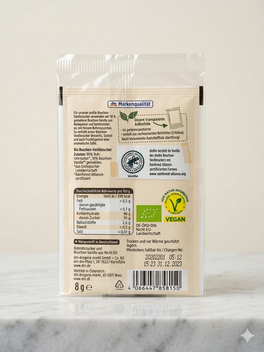 Sucre Vanillé Bourbon Bio 10% de Véritable Vanille, Sucre de Canne (Sachet 8g) سكر فانيليا بوربون العضوي