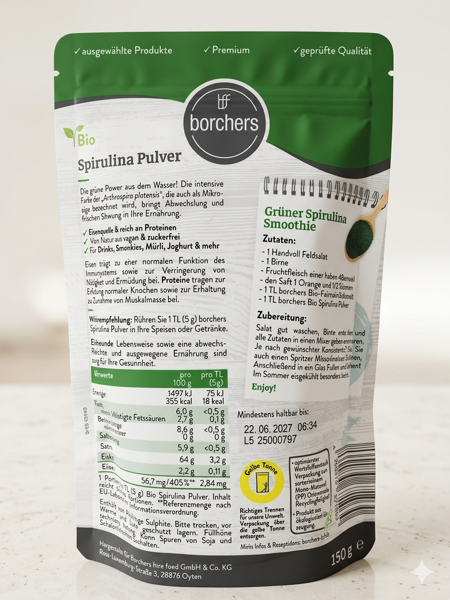 Poudre de Spiruline Bio 150g 100% Algue Pure مسحوق طحالب السبيرولينا العضوي