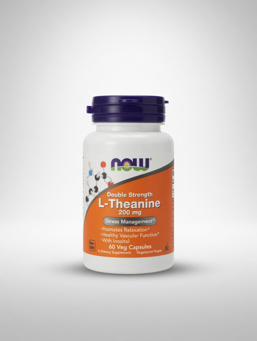 L-Theanine Double Concentration 200 mg 60 Capsules Végétales Gestion du Stress et Relaxation كبسولات إل-ثيانين بقوة مضاعفة مع الإينوزيتول للاسترخاء وإدارة التوتر