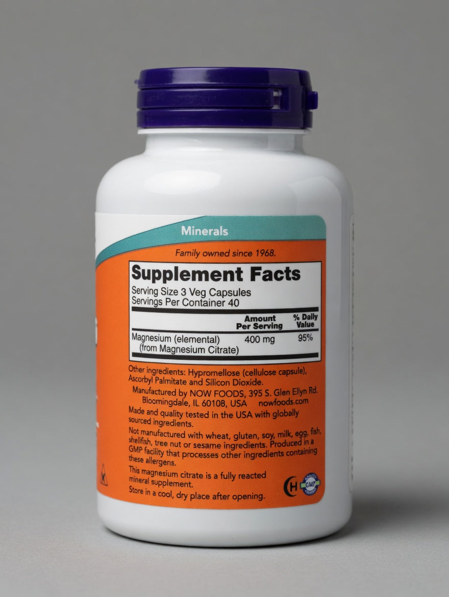 Magnésium citrate 400 mg 120 Capsules Soutien du Système Nerveux et Énergie كبسولات  المغنيسيوم سترات دعم فائق للجهاز العصبي وإنتاج الطاقة