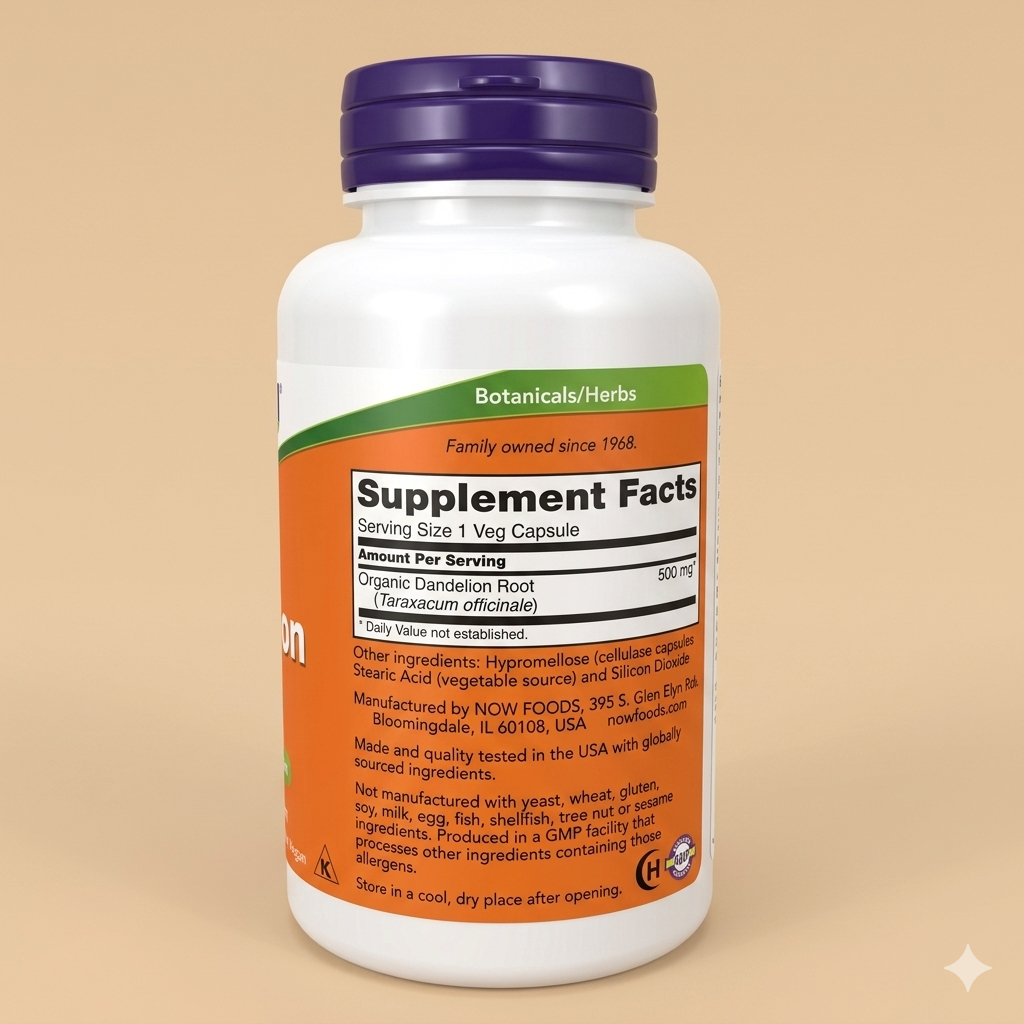 Racine de Pissenlit (Dandelion Root) 500 mg - Détox & Digestion - 100 Gélules Végétales- كبسولات جذور الهندباء