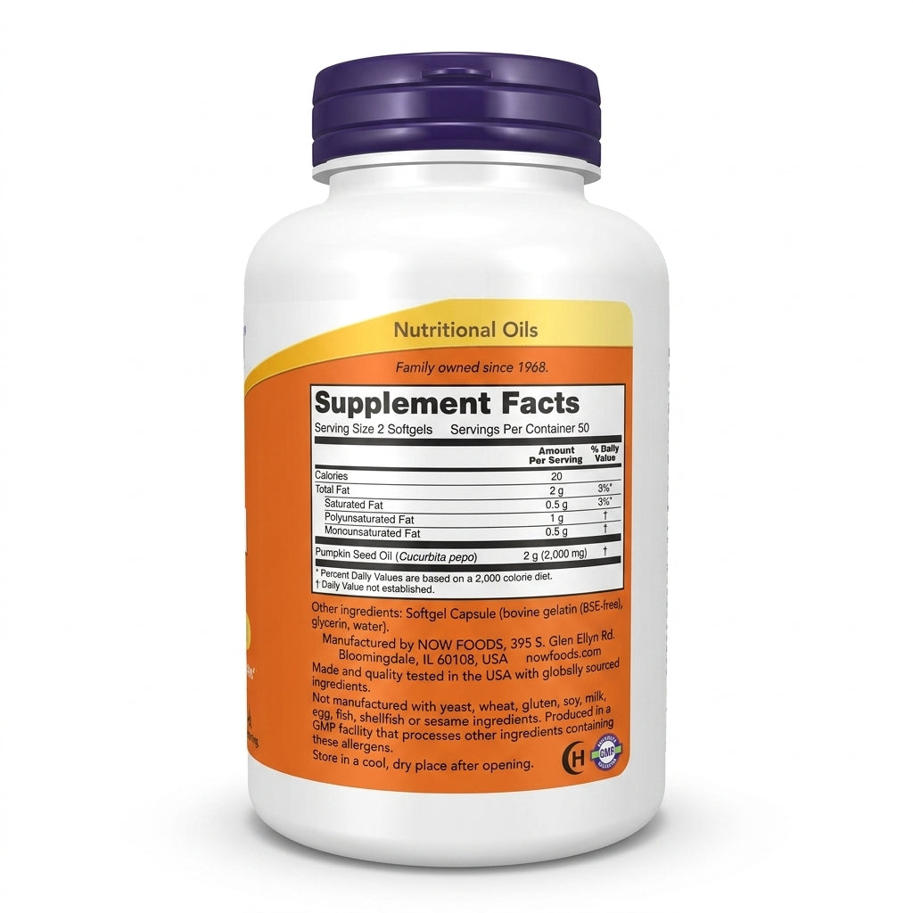Pumpkin Seed Oil 1000 mg Huile de Pépins de Courge Pressée à Froid – 100 Capsules Molles (Softgels) - مكمل زيت بذور اليقطين من ناو فودز (NOW Pumpkin Seed Oil) تركيز 1000 ملجم – معصور على البارد – 100 كبسولة هلامية