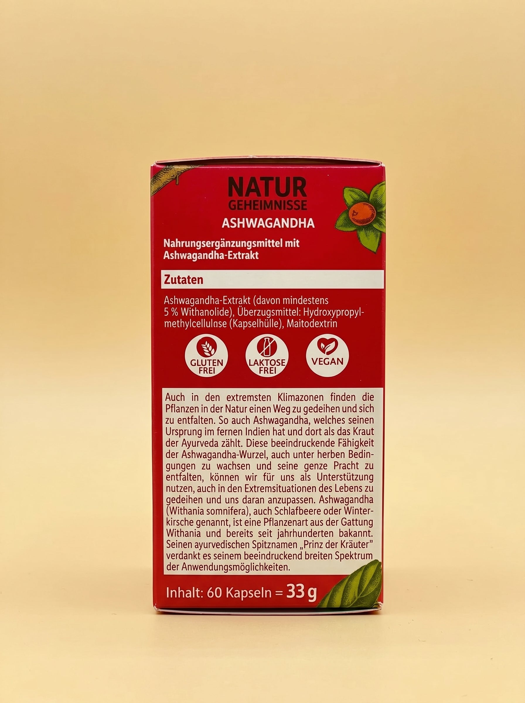 Natur Geheimnisse Ashwagandha sans gluten المكمل الغذائي أشواغاندا