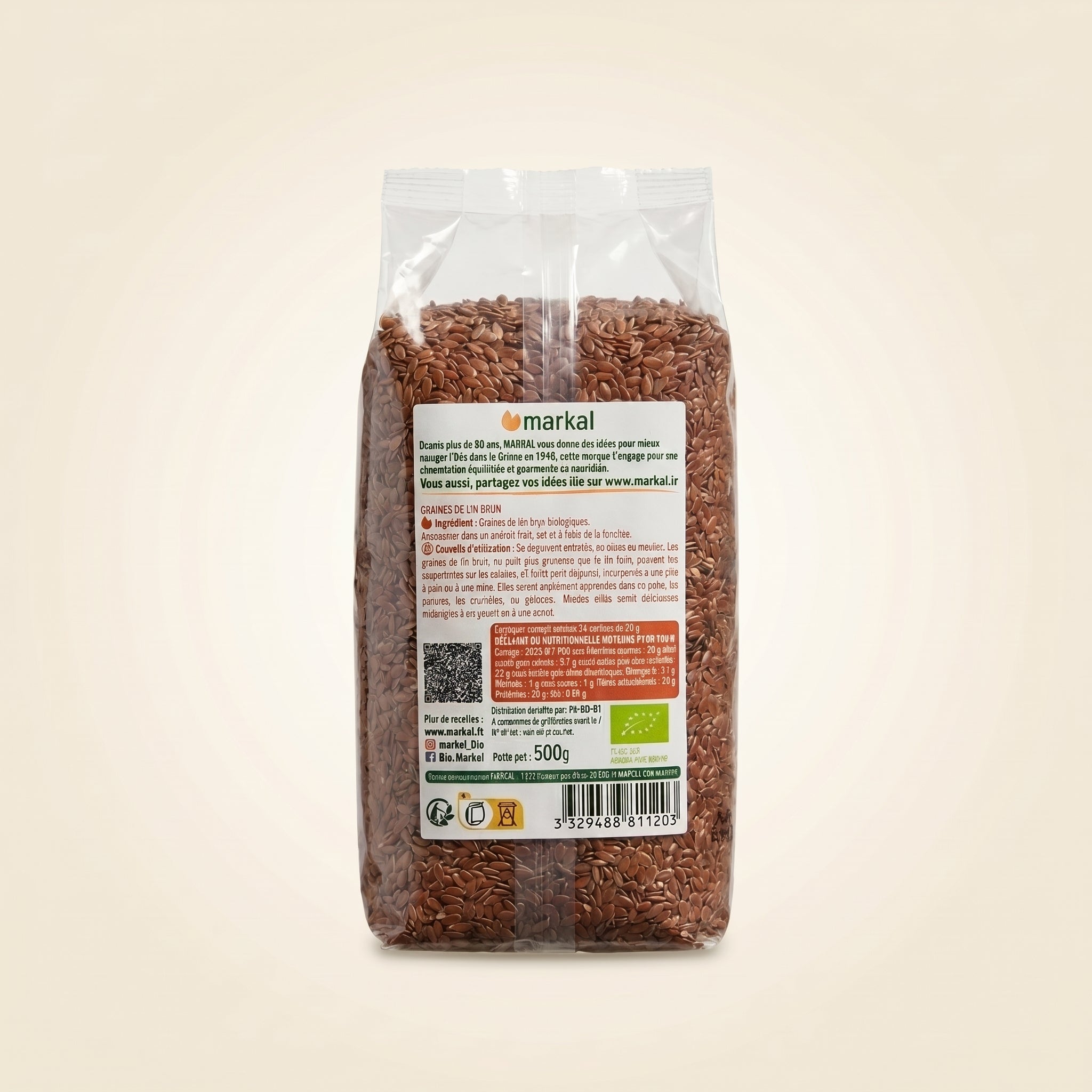 Graines de Lin Brun Bio Markal 500g — Riche en Oméga-3 & Fibres | Agriculture Biologique | Superaliment Naturel