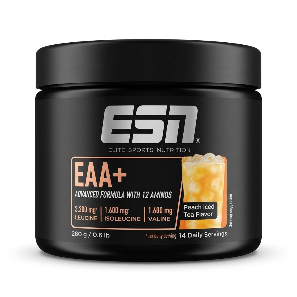 EAA+ Formula Avancée aux 12 Acides Aminés (280g) – Goût Thé Glacé Pêche - مكمل الأحماض الأمينية الأساسية  EAA+ Advanced Formula (بنكهة شاي الخوخ المثلج) – 280 جم