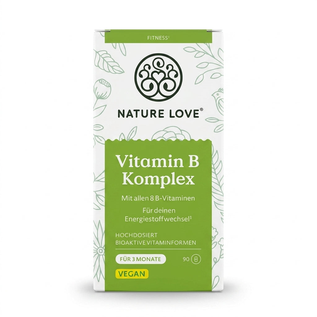 B Complexe Hautement Dosé avec les 8 Vitamines B Bioactives – 90 Gélules Végétalienne (Cure de 3 Mois) - مركب فيتامين ب من نيتشر لاف (Nature Love®) – جرعة عالية مع 8 فيتامينات ب نشطة بيولوجياً – 90 كبسولة نباتية