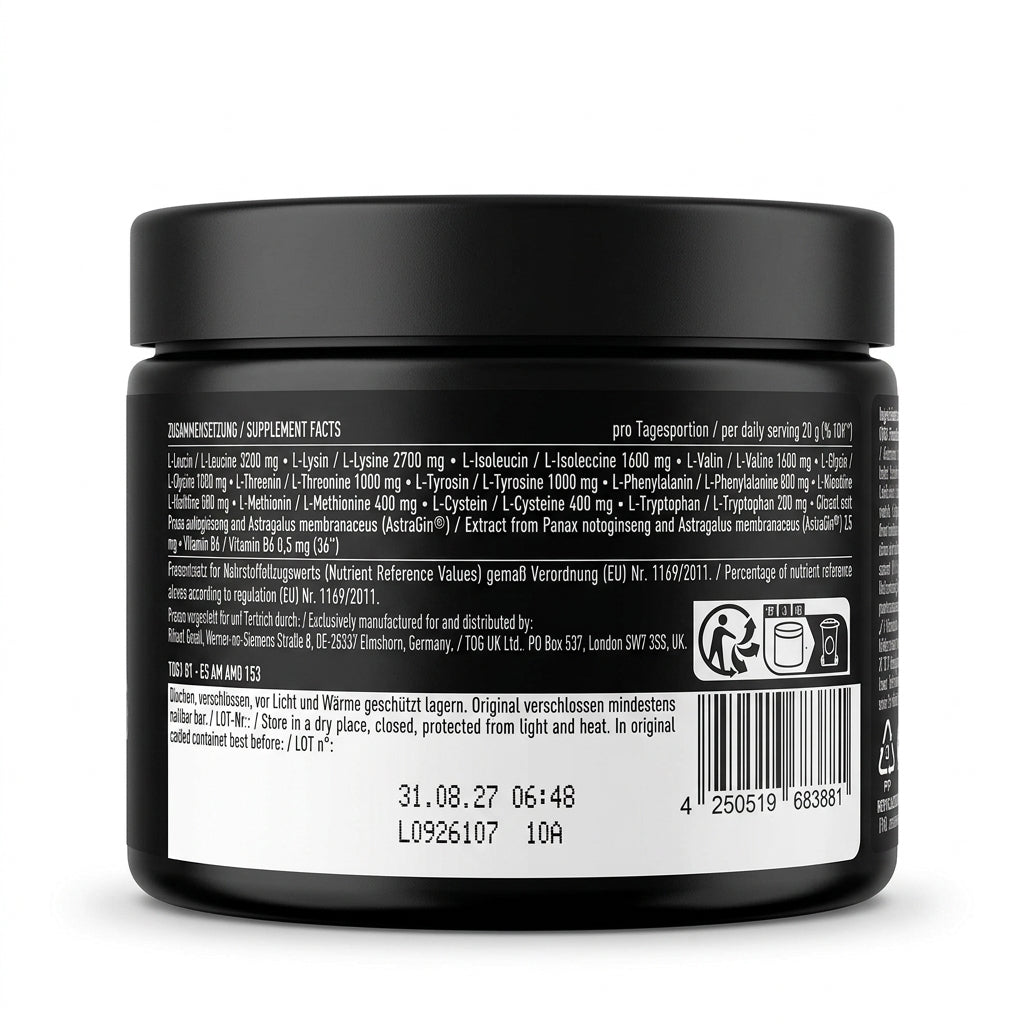 EAA+ Formula Avancée aux 12 Acides Aminés (280g) – Goût Thé Glacé Pêche - مكمل الأحماض الأمينية الأساسية  EAA+ Advanced Formula (بنكهة شاي الخوخ المثلج) – 280 جم