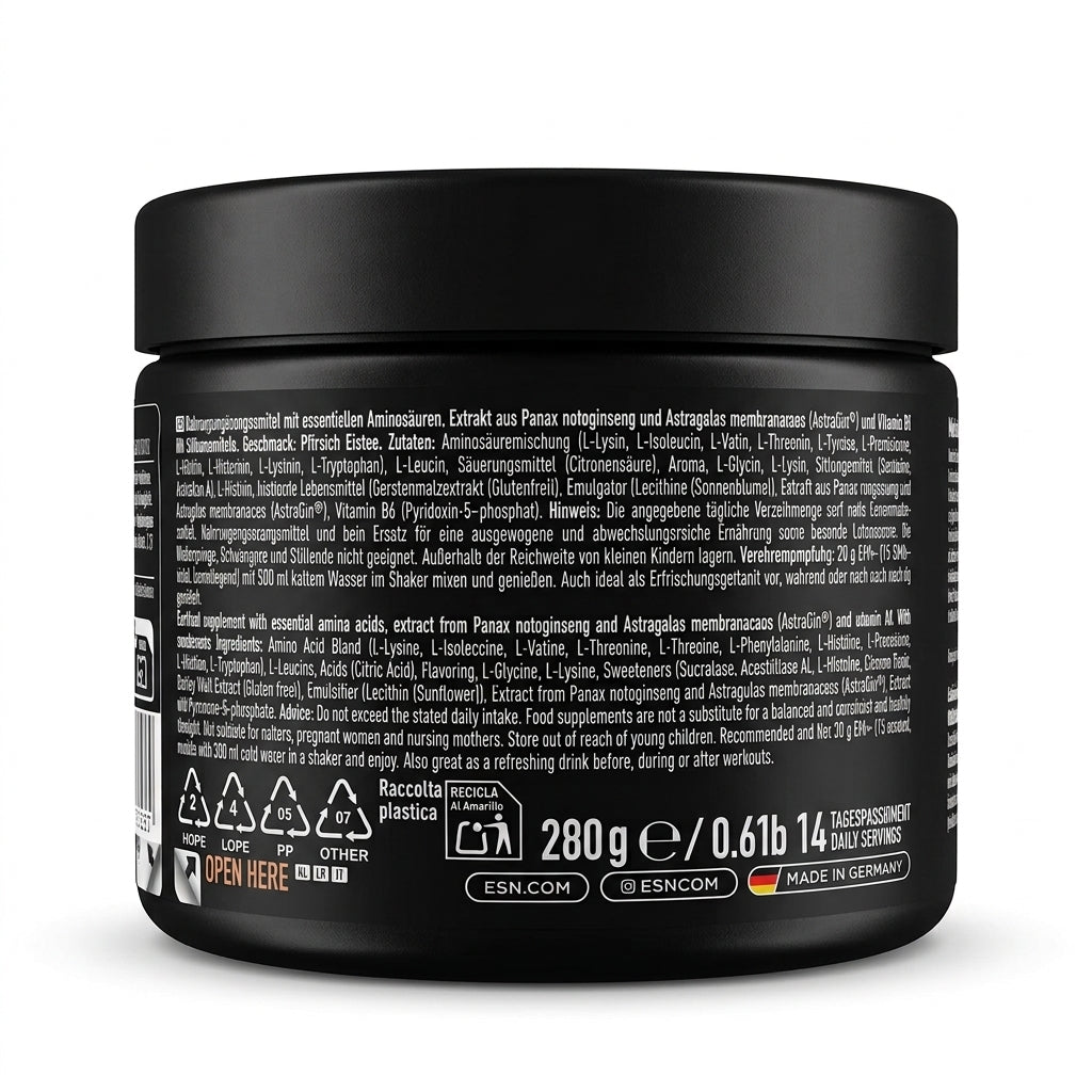 EAA+ Formula Avancée aux 12 Acides Aminés (280g) – Goût Thé Glacé Pêche - مكمل الأحماض الأمينية الأساسية  EAA+ Advanced Formula (بنكهة شاي الخوخ المثلج) – 280 جم