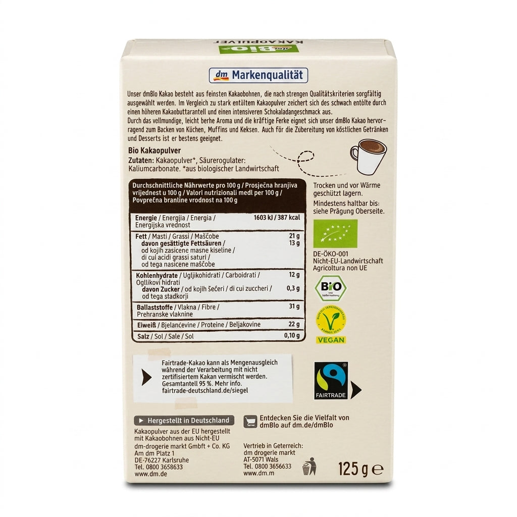 Poudre de Cacao Bio Légèrement Dégraissé 125g مسحوق كاكاو عضوي ألماني خام