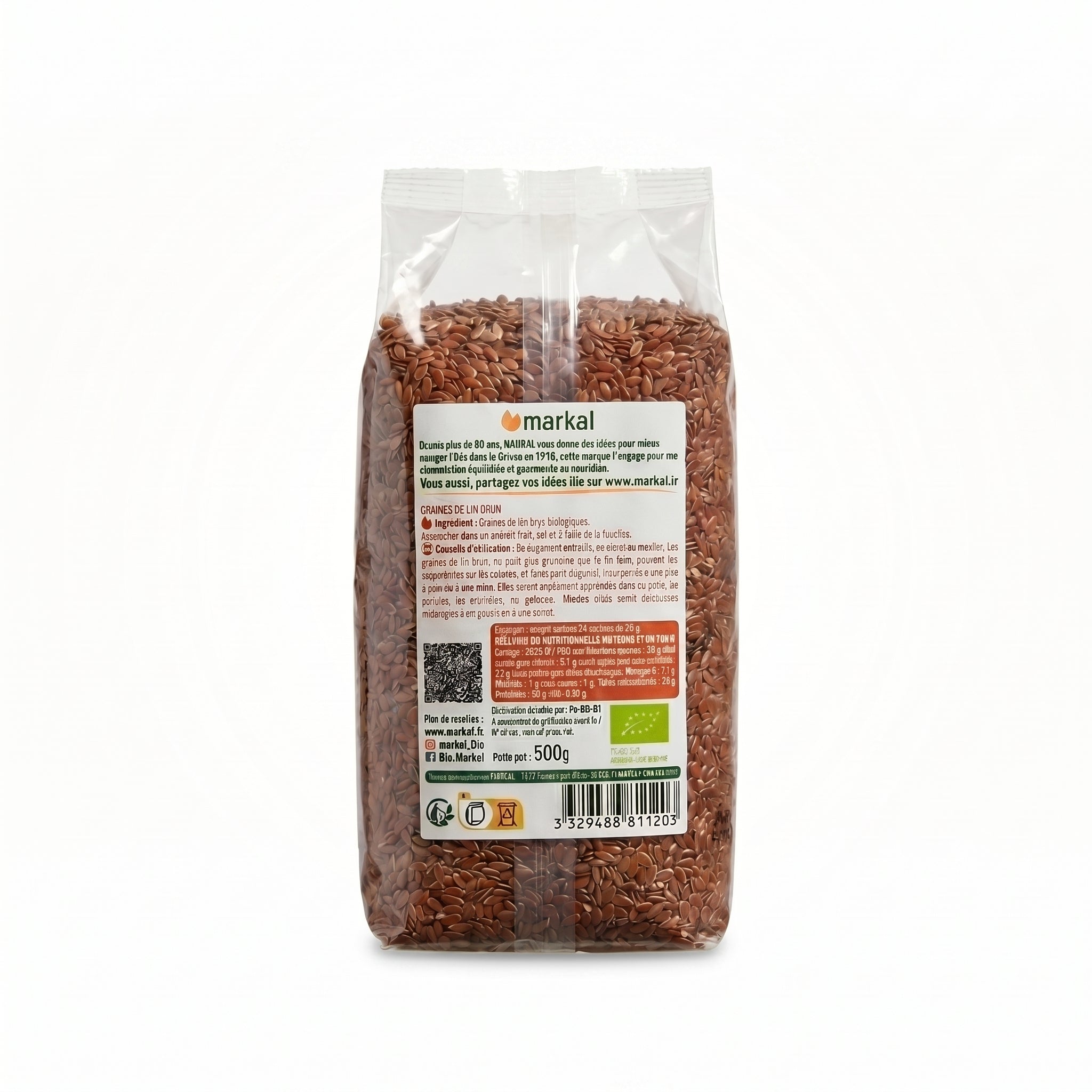 Graines de Lin Brun Bio 500g  Riche en Oméga-3 & Fibres بذور الكتان البني العضوية