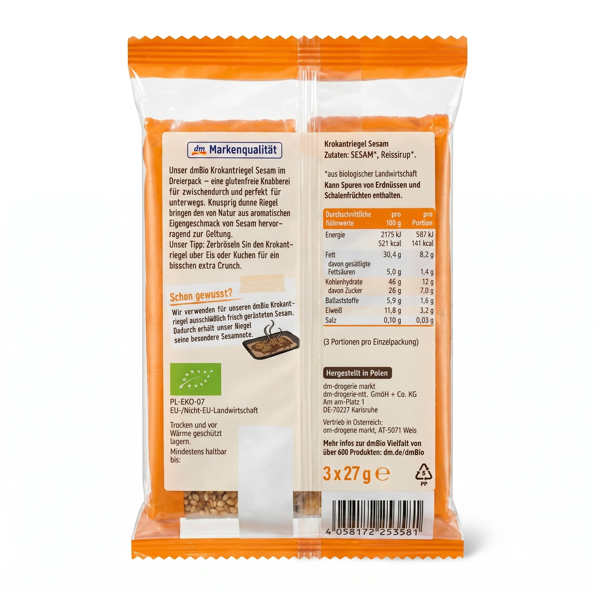 Barres Croustillantes au Sésame Bio 3x27g Sans Gluten  ألواح السمسم المقرمشة العضوية