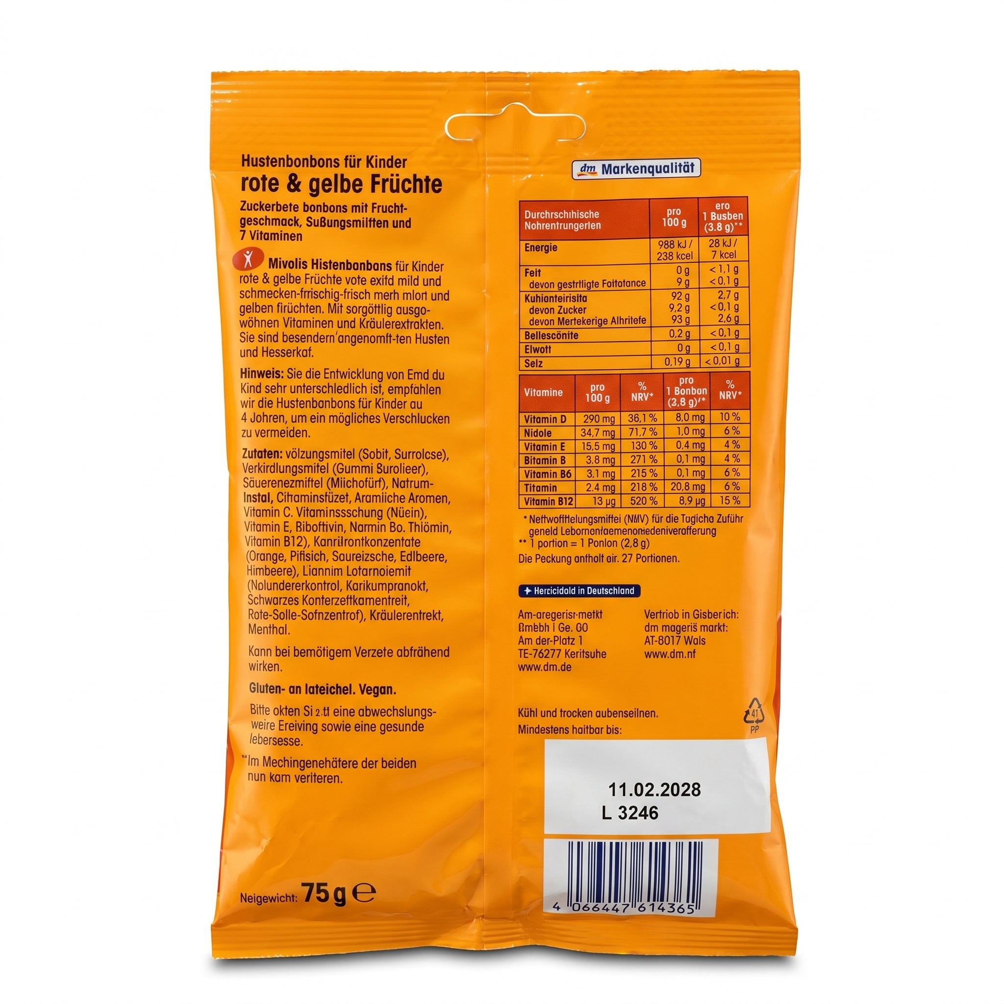 Mivolis Bonbons pour la Gorge Enfants – Fruits Rouges & Jaunes sans Sucre 75g | 7 Vitamines - حلوى السعال للأطفال خالية من السكر 75 جرام | ميفوليس | مع 7 فيتامينات