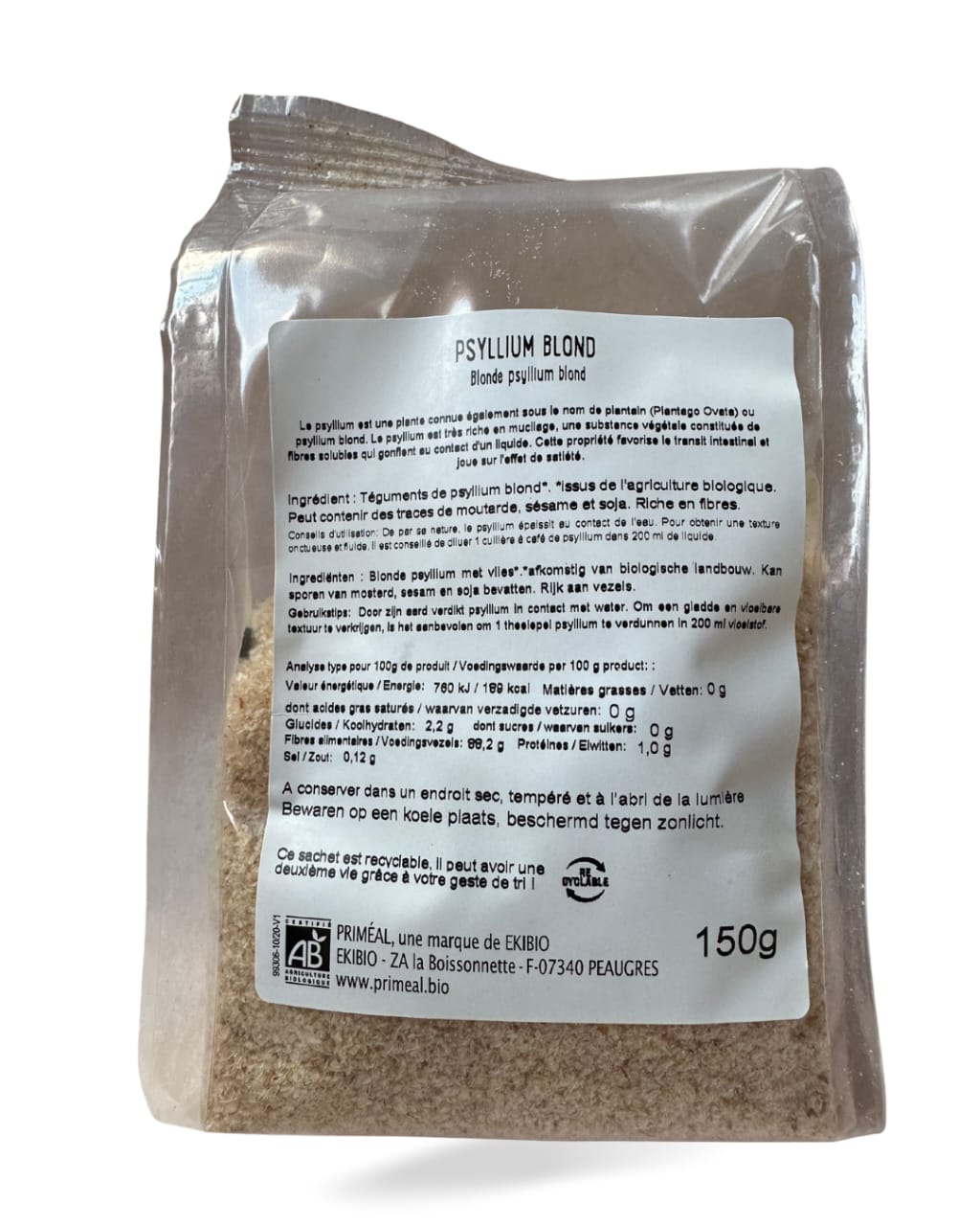 Priméal Psyllium Blond Bio 150g – قشور السيليوم البيضاء العضوية