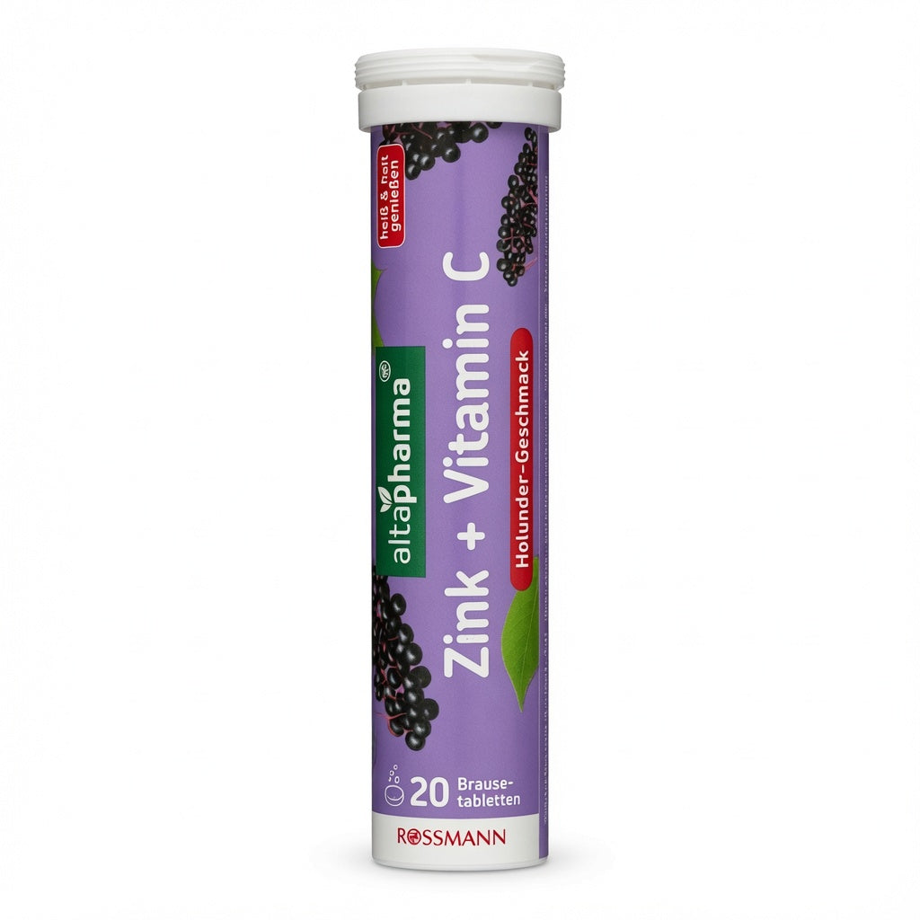 Altapharma Zinc + Vitamine C – 20 Comprimés Effervescents – Goût Sureau