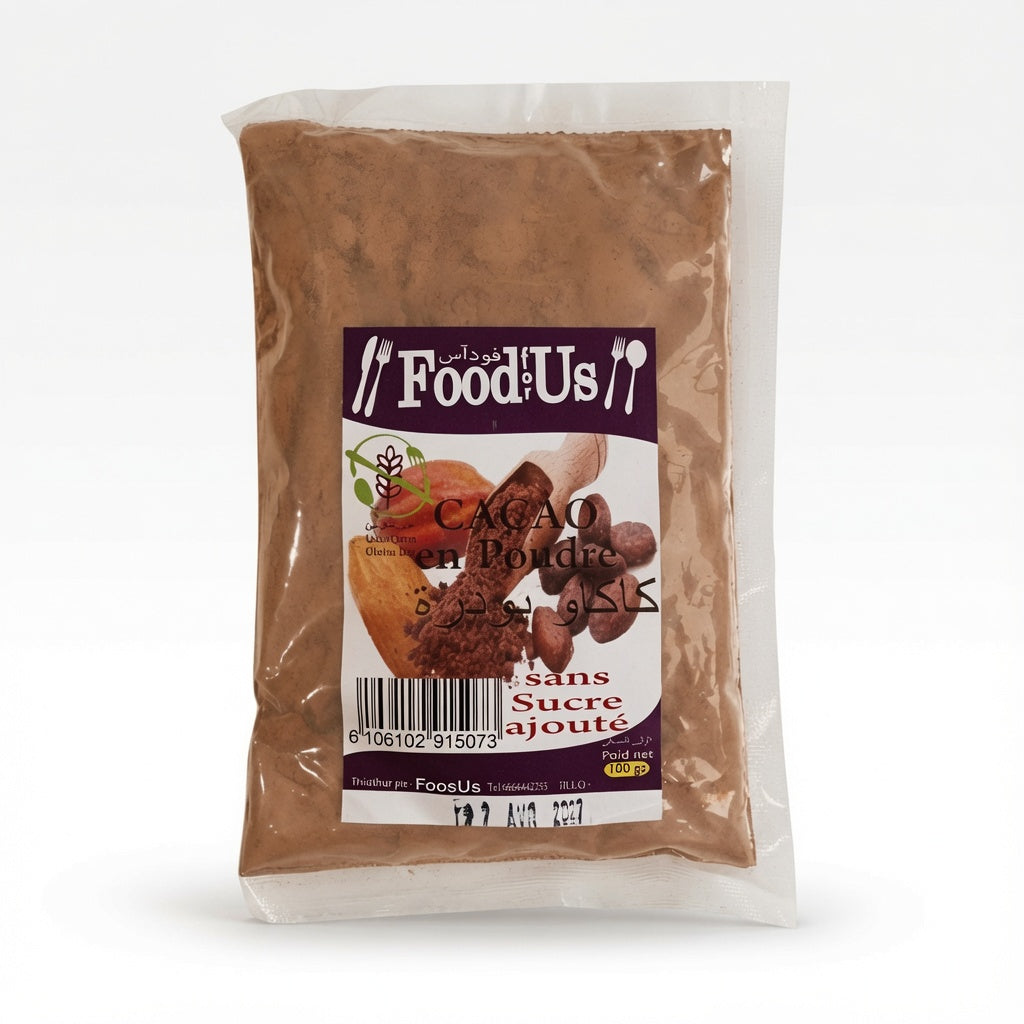 Cacao en Poudre Pur - Sans Gluten et Sans Sucre Ajouté (100g)-بودرة الكاكاو الطبيعية خالية من الغلوتين وبدون سكر مضاف