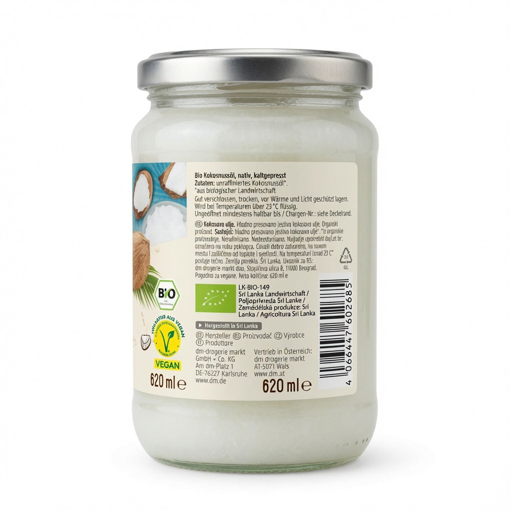 dmBio Kokosöl Nativ – Huile de Coco Vierge Bio (620ml) | زيت جوز الهند البكر العضوي